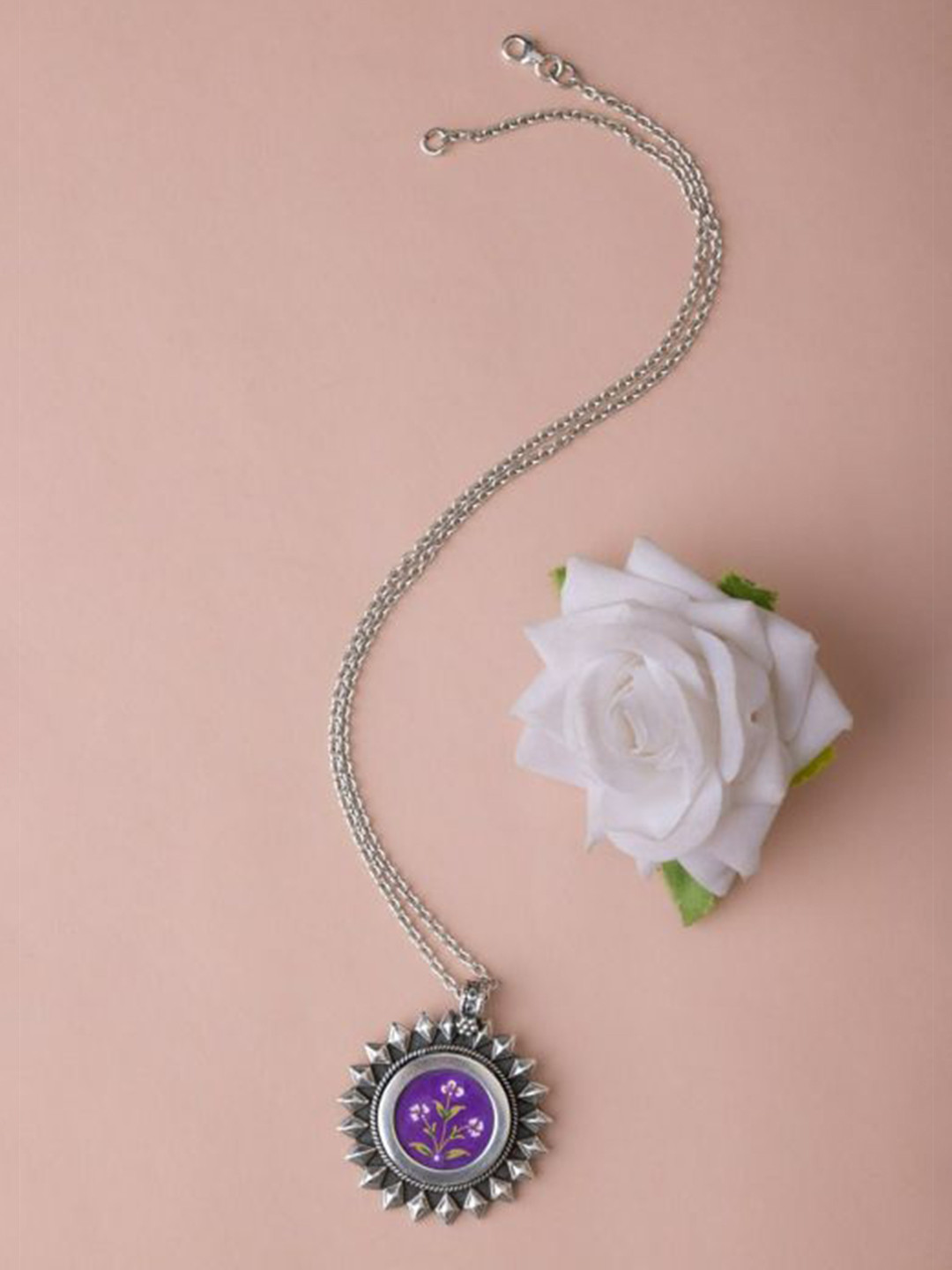 Shyle 925 Sterling Silver Floral Painted Intricate Jewellery Set