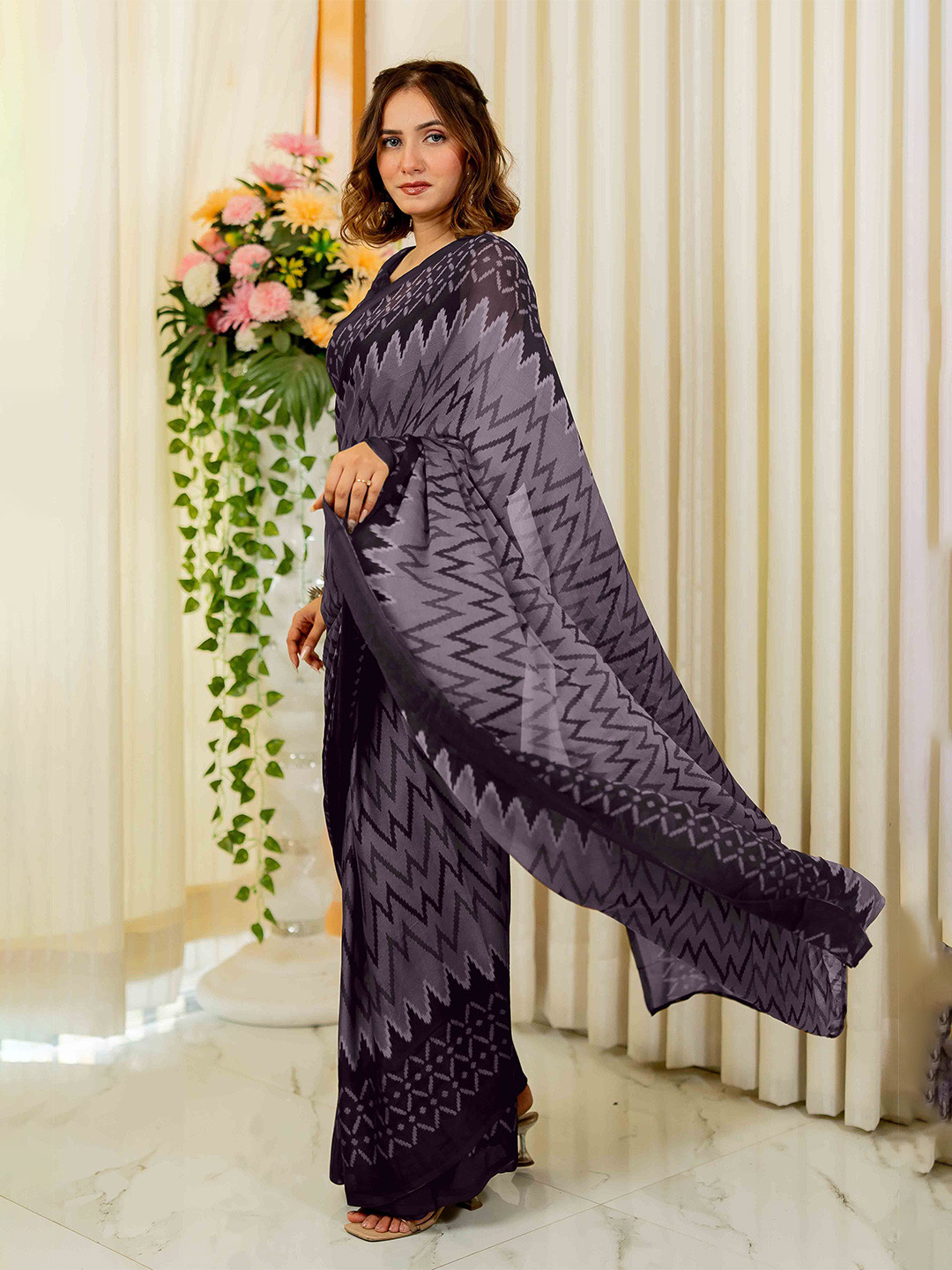 KALINI Leheriya Poly Chiffon Leheriya Saree
