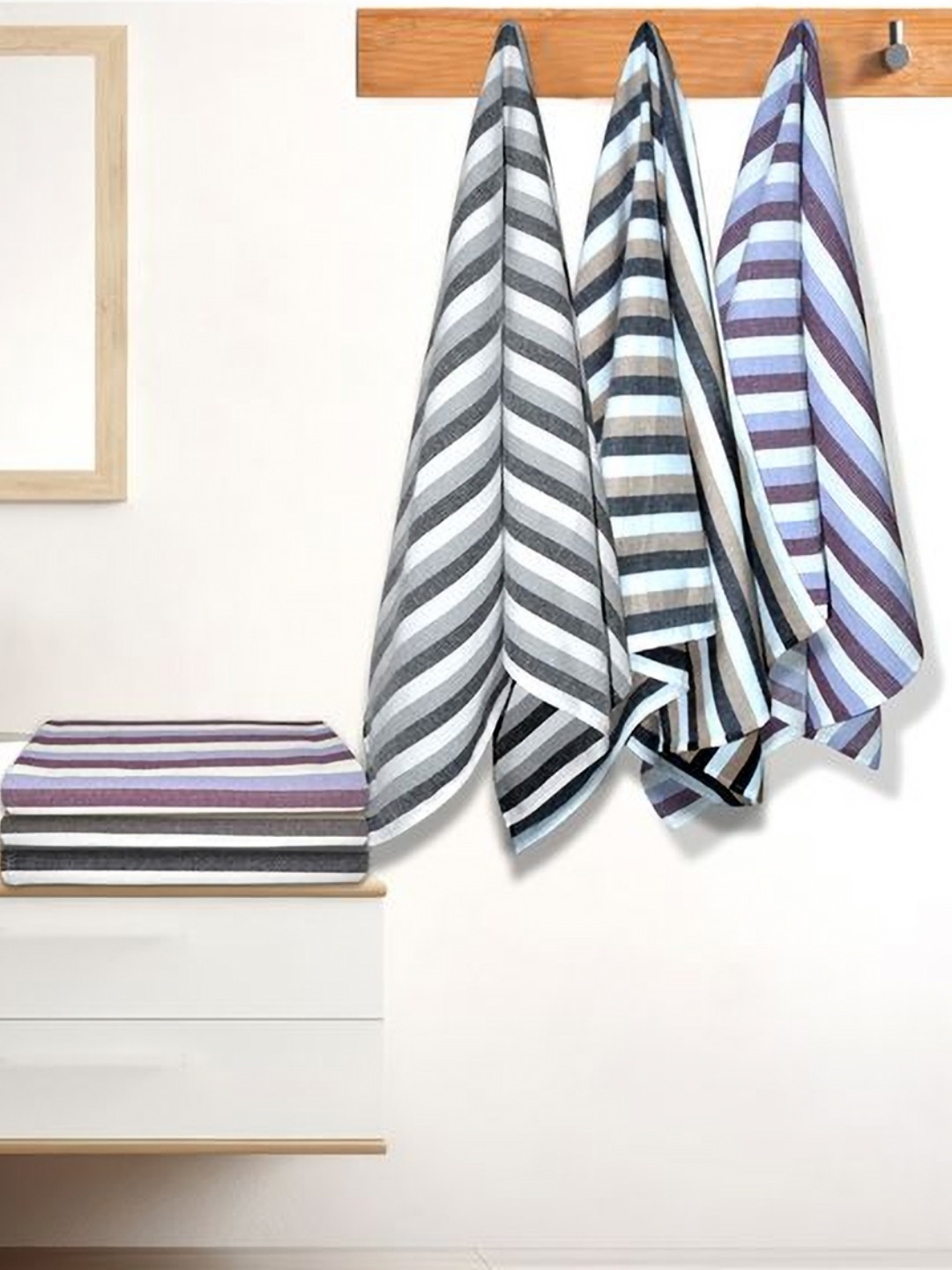 Athom Living Iris Black & White 6 Pieces Striped Printed Cotton 210 GSM Bath Towels