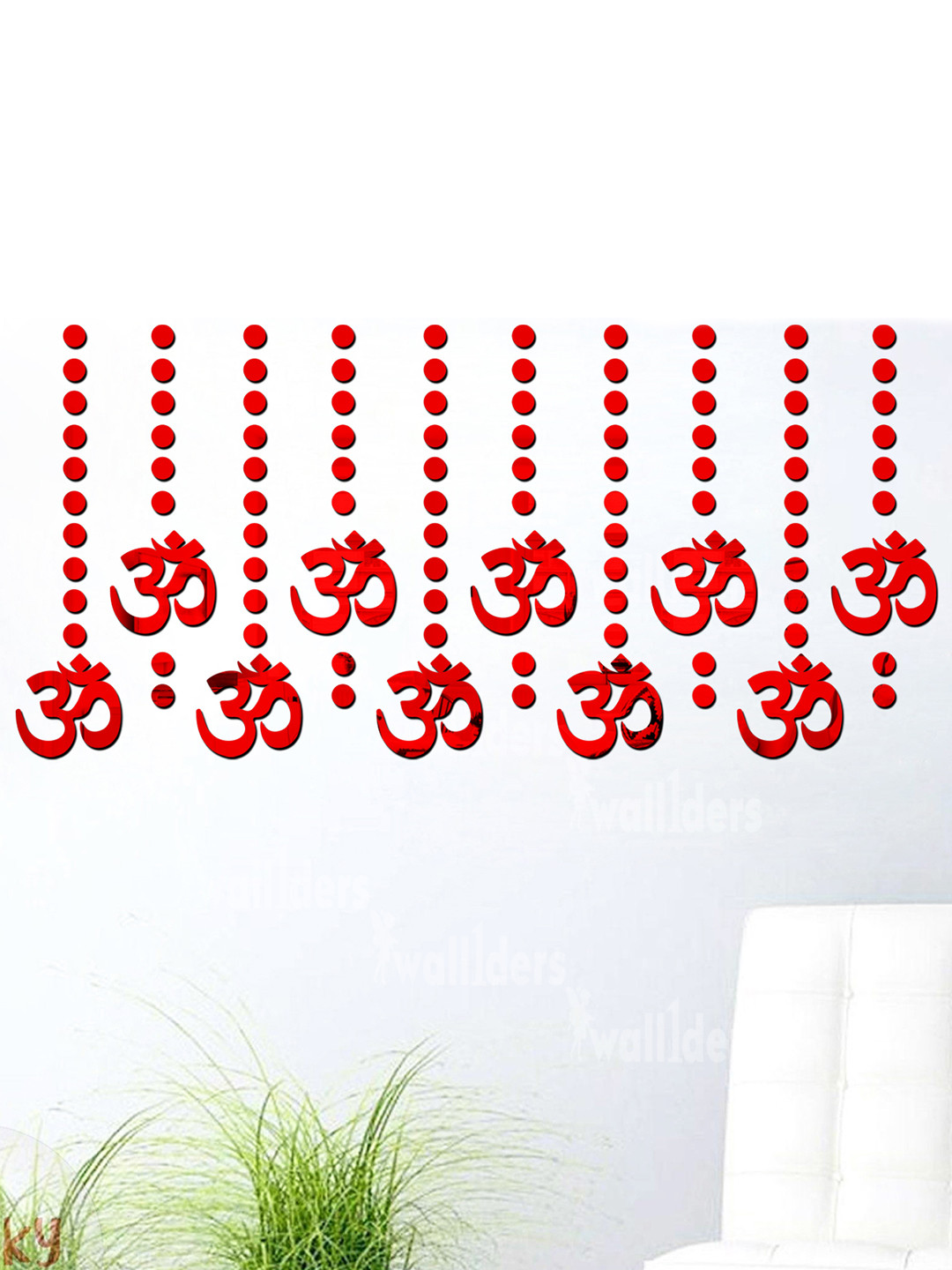 Wall1ders Red 110 Pieces Om & Dot 3D Acrylic Mirror Wall Stickers