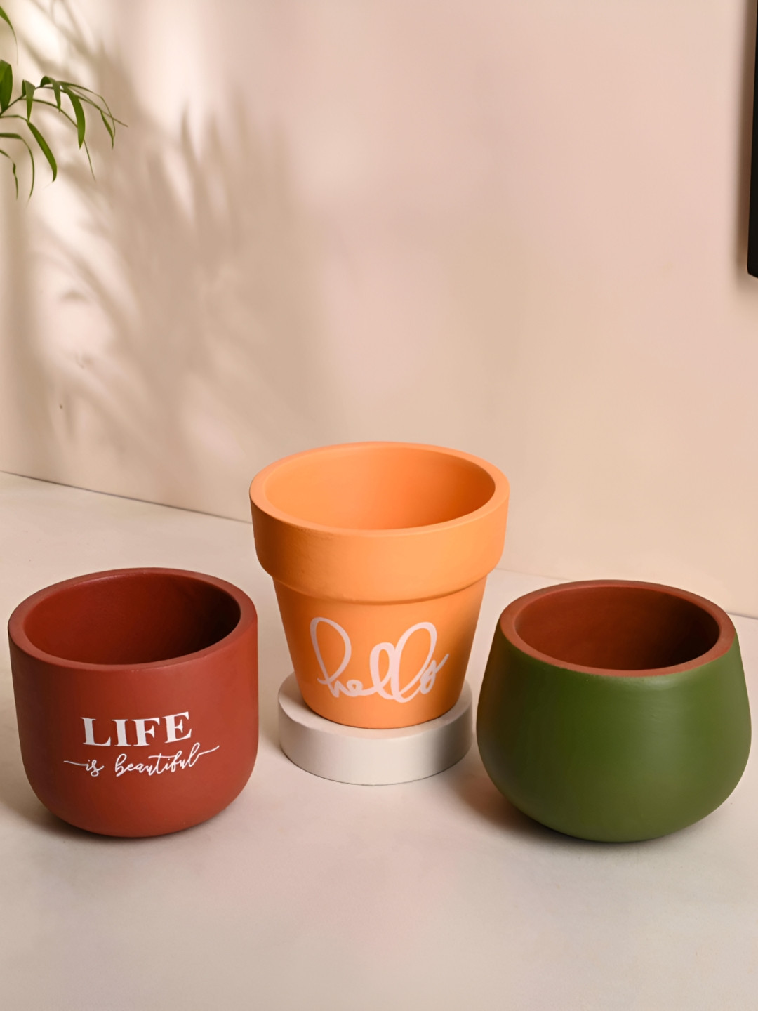 Floweraura Orange & Brown 3 Piecres Printed Teracotta PlantersPot