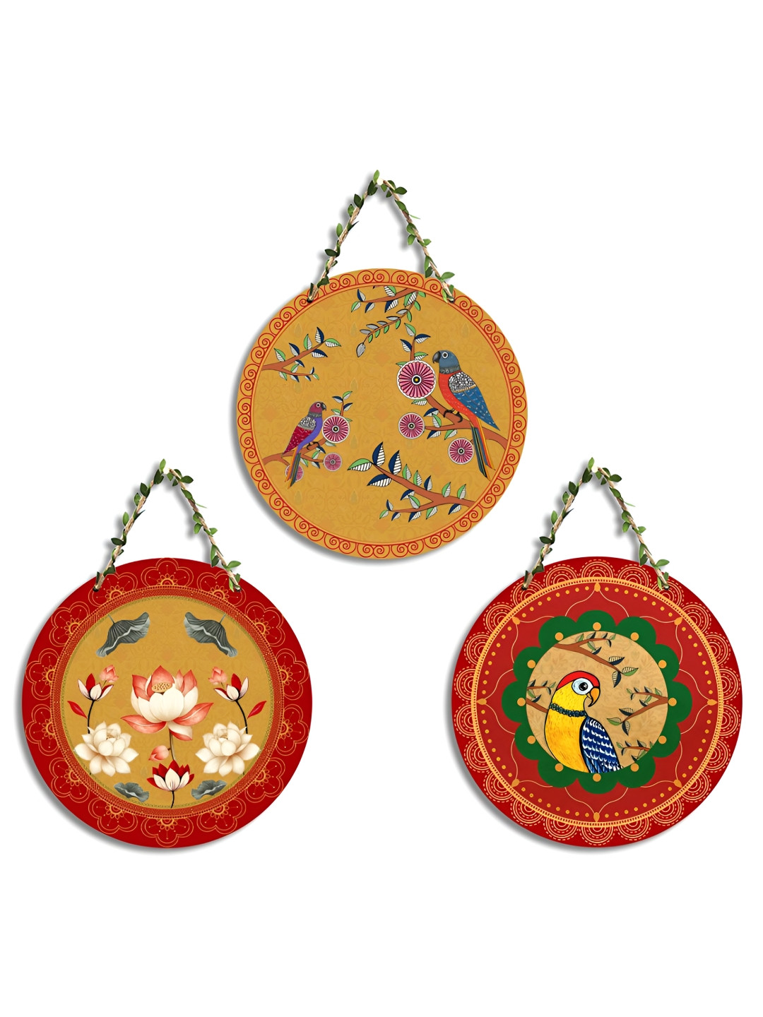 SEHAZ ARTWORKS Wall Hangings Wood Natural Elements Glossy Hall 3Pcs Wall Plates-7.9In