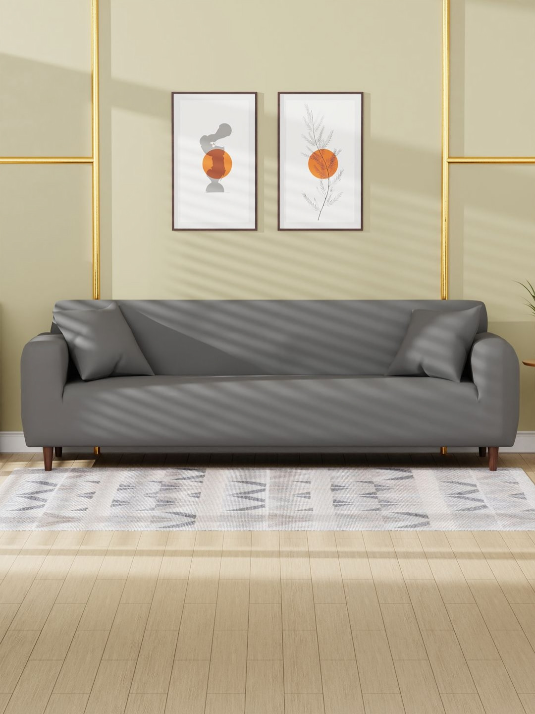 Myntra Elegant Homes Grey Printed Sofa Cover With Arms & 2 Cushion Covers