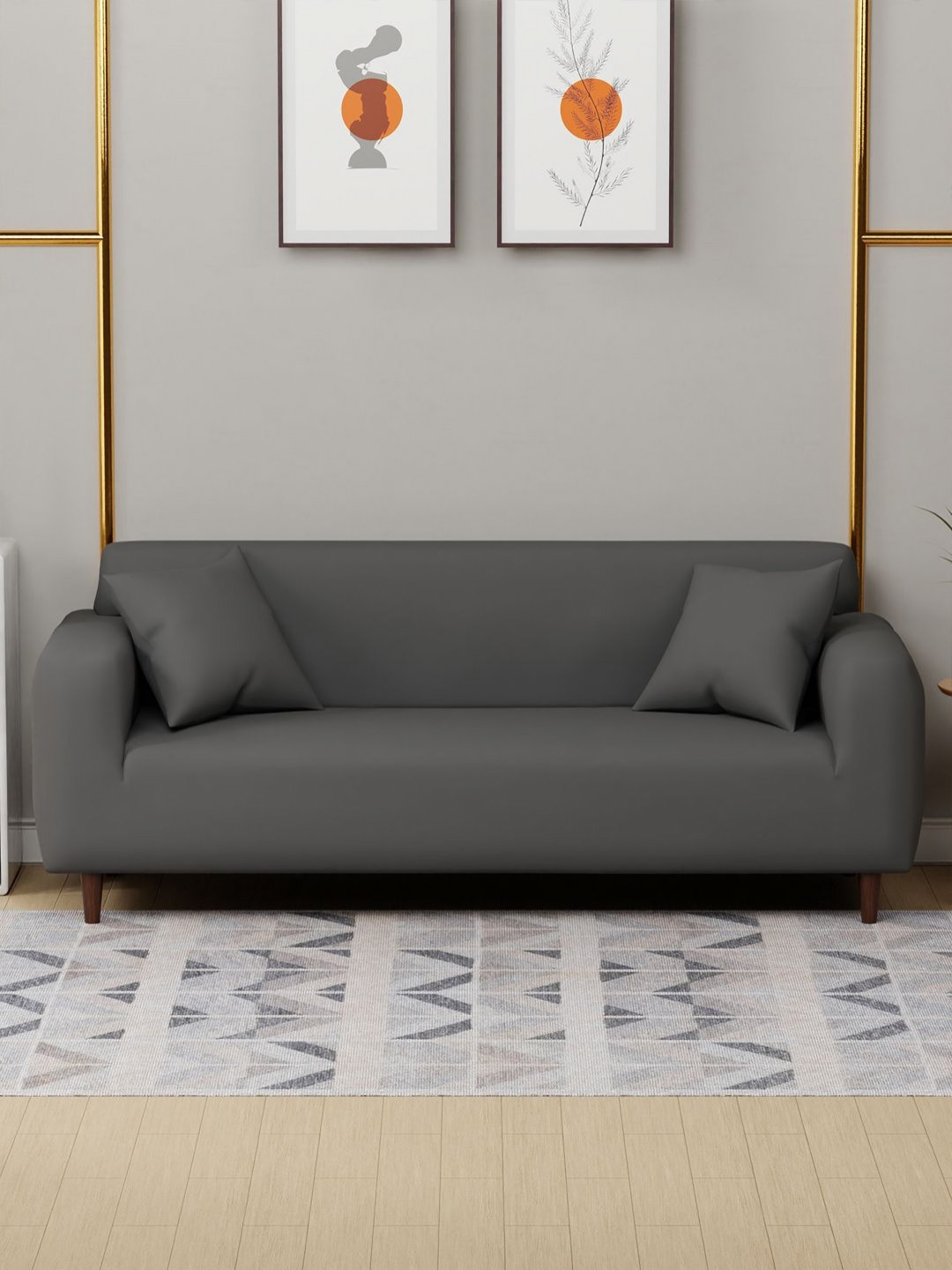 Myntra Elegant Homes Grey Three Seater Sofa Cover With 2 Cushion Covers