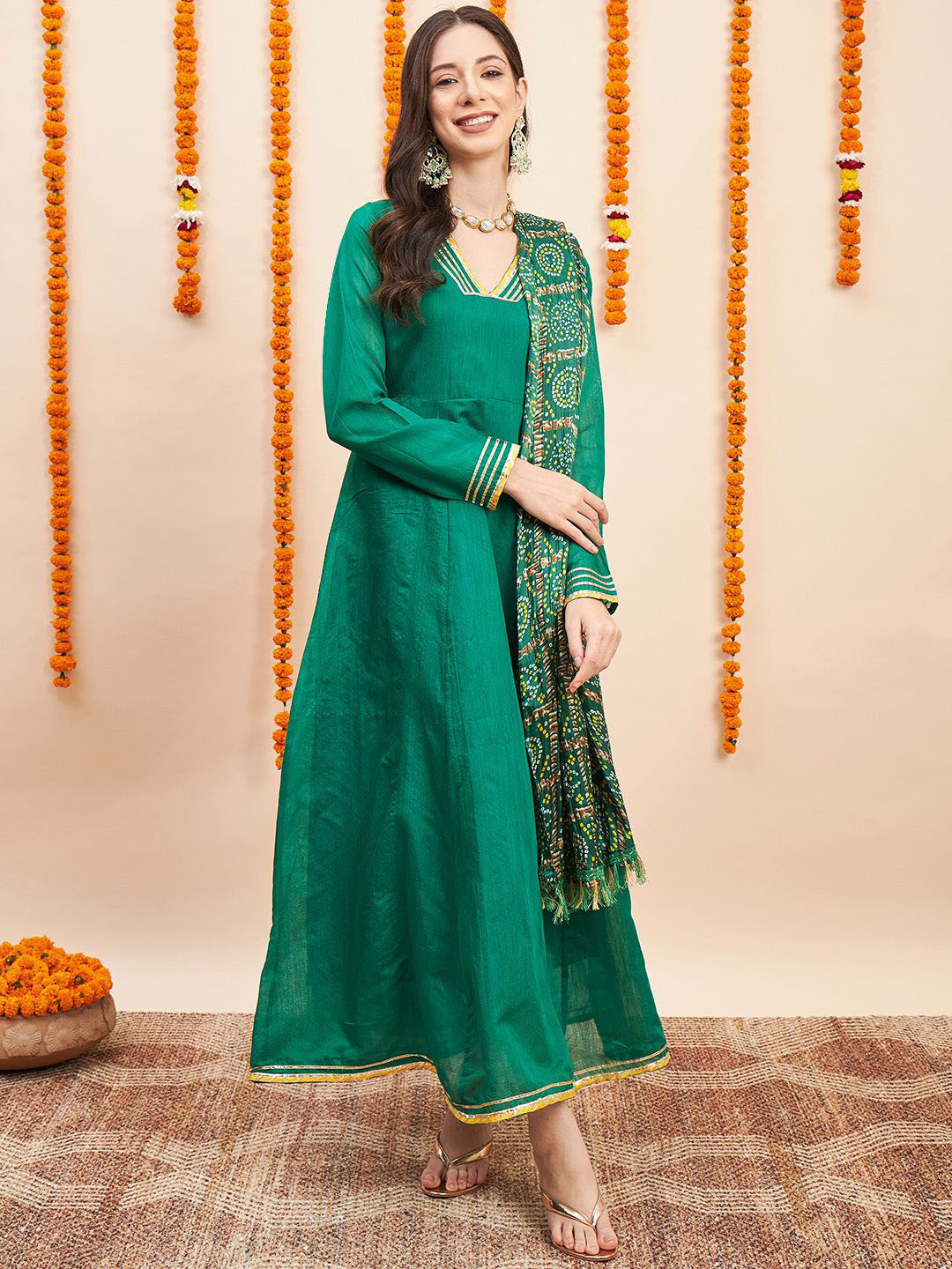 Fabway Clothing Women Embellished Gotta Patti Quirky Chanderi Silk Anarkali Kurta