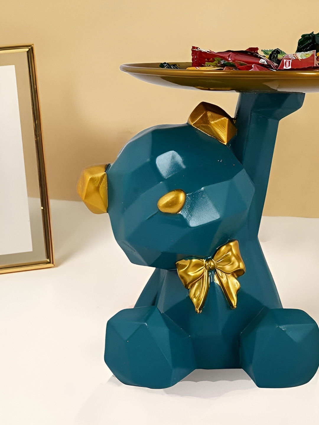 Zart Taddy Bear Green Polyresin Matte Living Room Medium Showpiece - 7 Inches