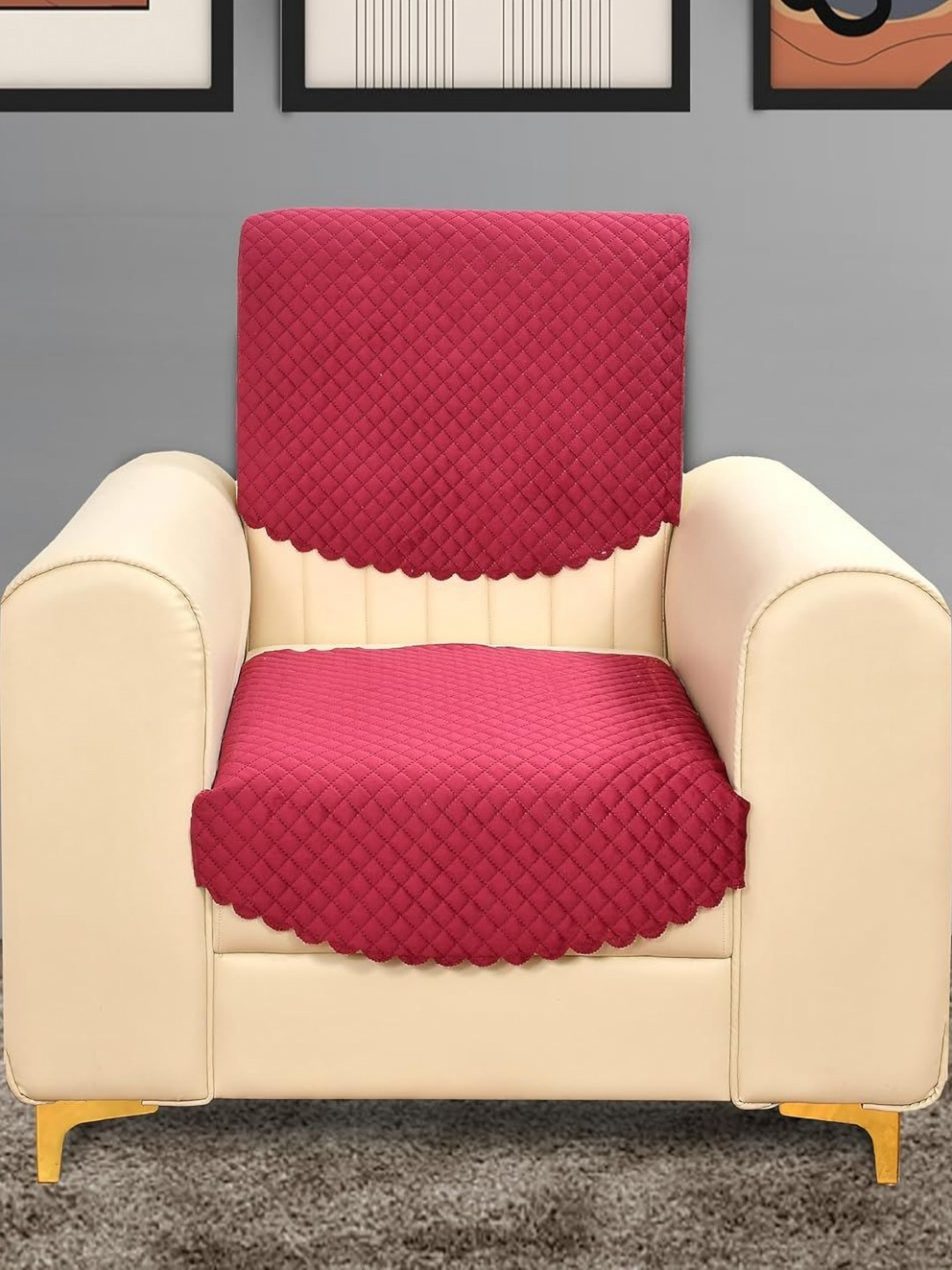 Bajo's Red 2 Pieces Checked Velvet Sofa Covers