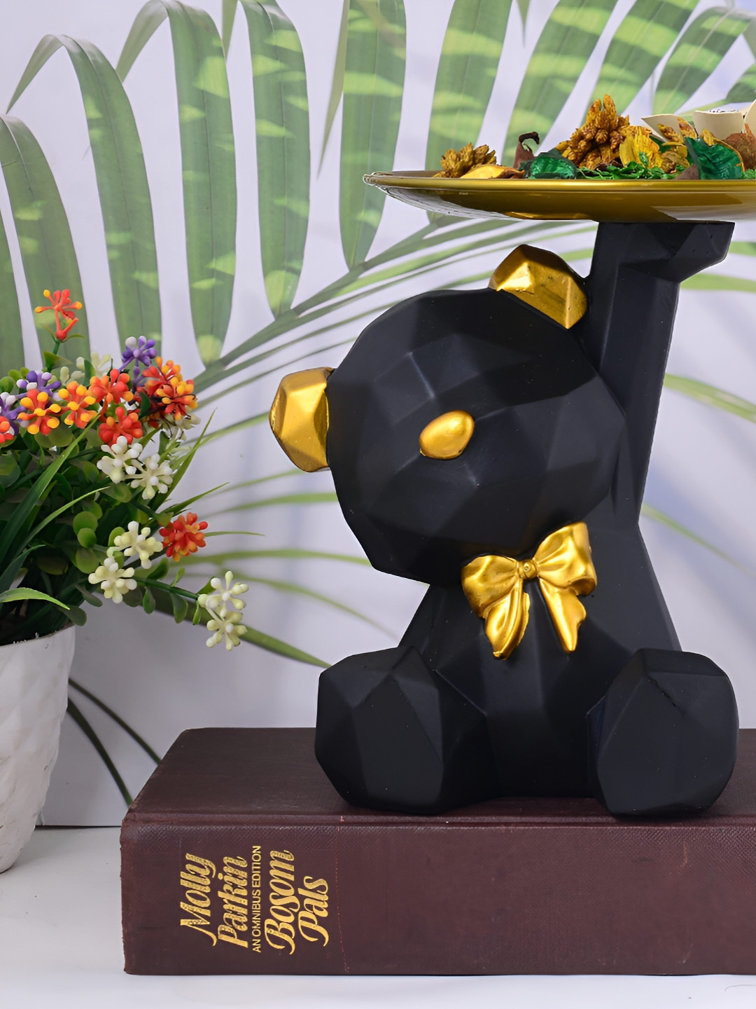 Zart Taddy Bear Black Polyresin Natural Living Room Medium Showpiece - 6 Inches