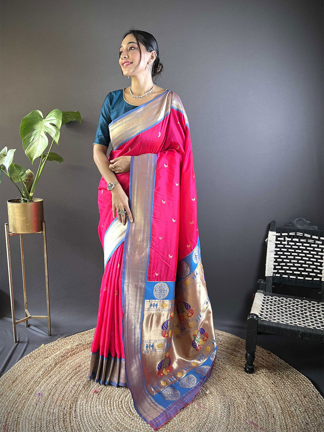 Mitera Woven Design Zari Silk Blend Paithani Saree