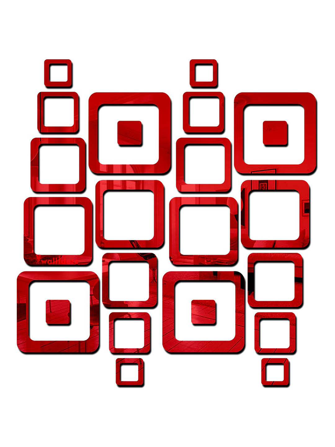 Wall1ders Red 24 Pieces 3D Square Mirror Wall Stickers