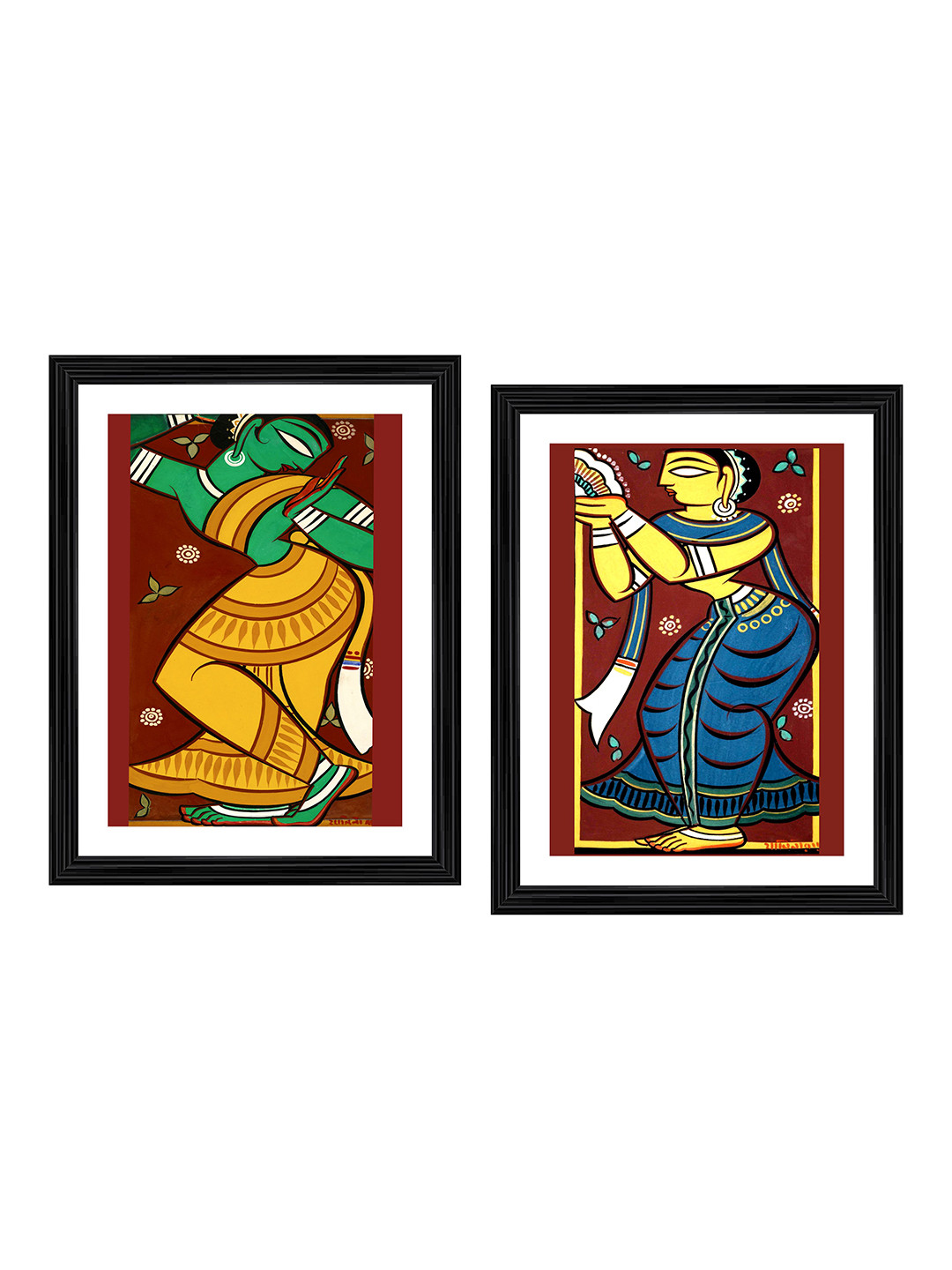 Adventures India Black & Blue 2 Pieces Dancing Woman Wooden Painting Wall Arts