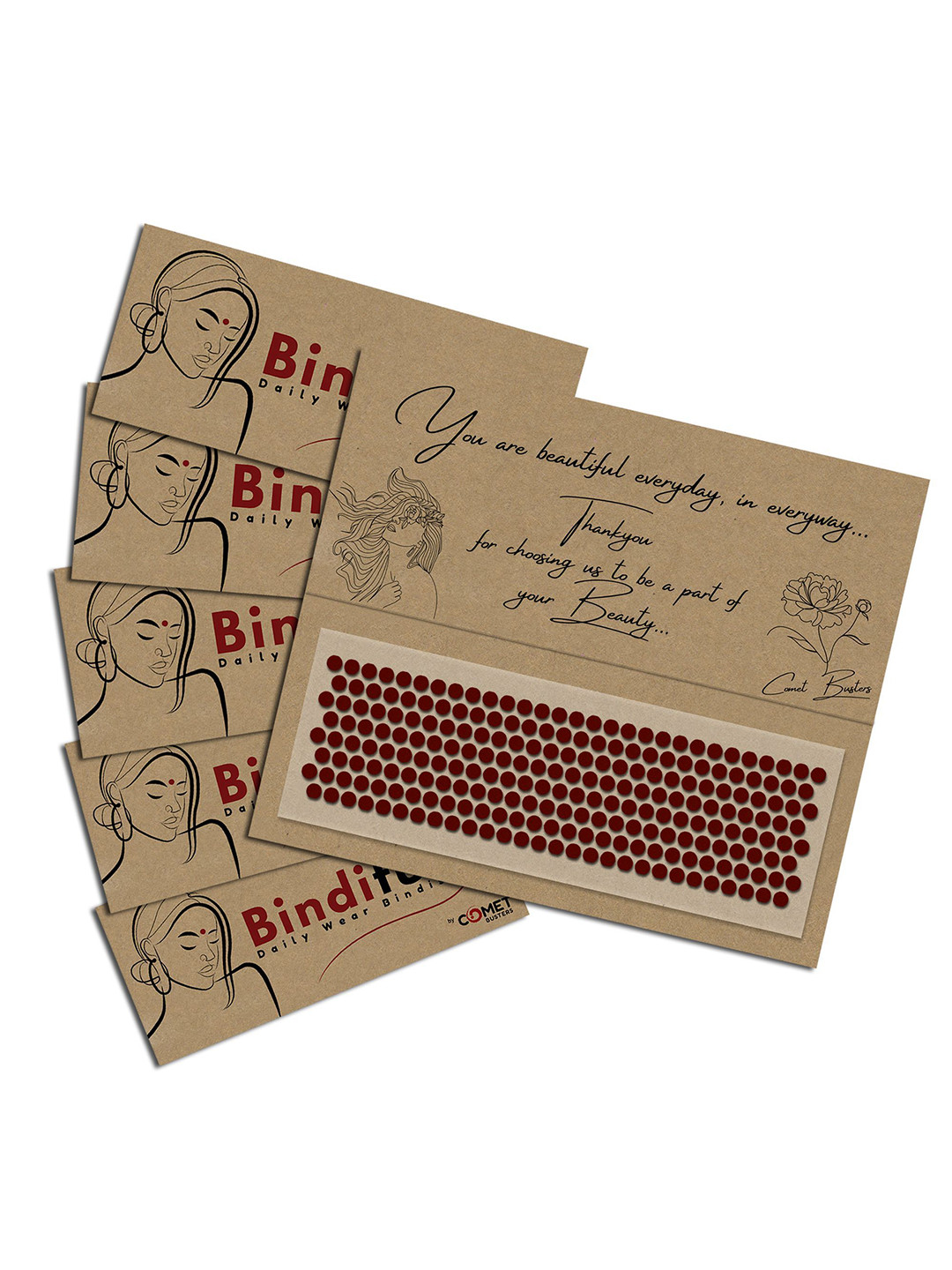 Comet Busters Set Of 5 Traditional Bindis - Maroon