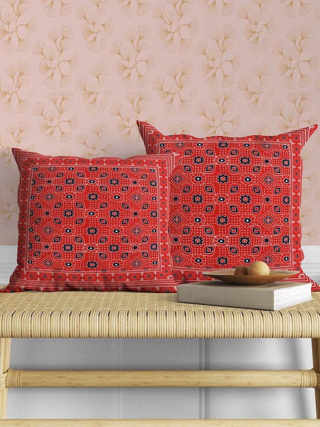 AAZEEM Red & Blue 2 Pieces Ethnic Motifs Rectangle Cushion Covers