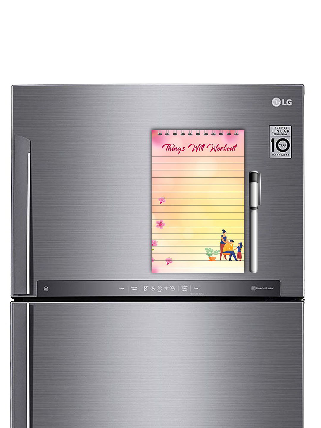 ARTBUG Pink & Yellow Printed Decorative Fridge Magnet Notepad With Marker