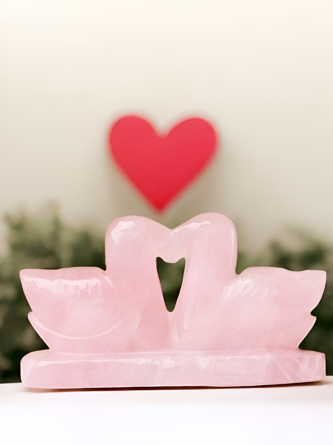 Shubhanjali Rose Quartz Swan Pair Pink Crystal Glossy Bedroom Tiny Showpiece - 1.4 Inches