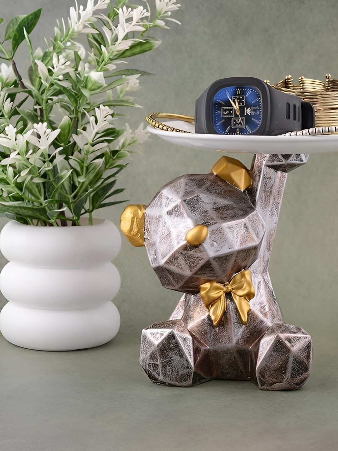 Zart Taddy Bear Copper Polyresin Matte Living Room Small Showpiece - 6.5 Inches