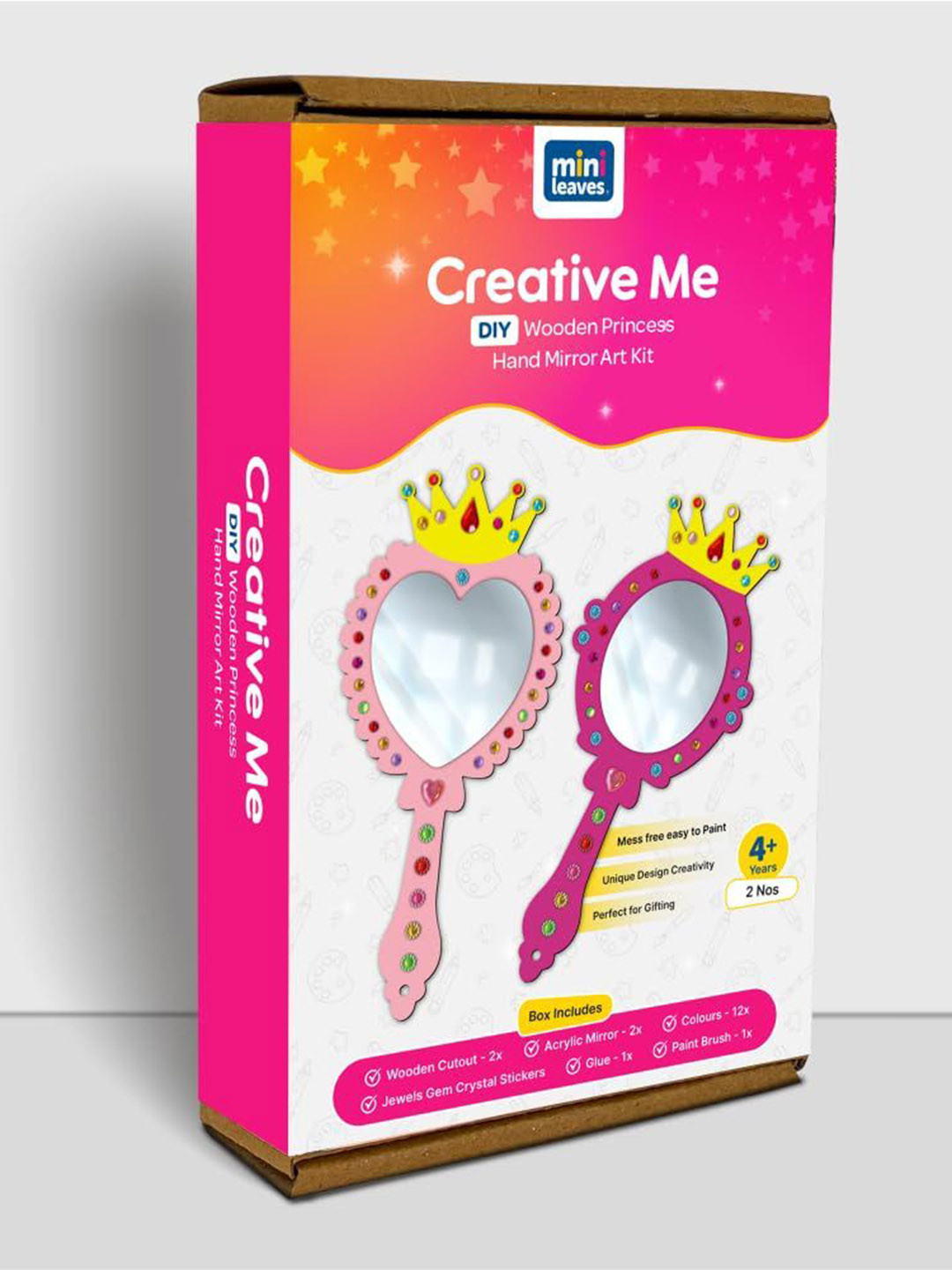 Mini Leaves Set Of 2 Wooden Mirror Paint Kit for Kids 6 - DIY Hand Mirrors