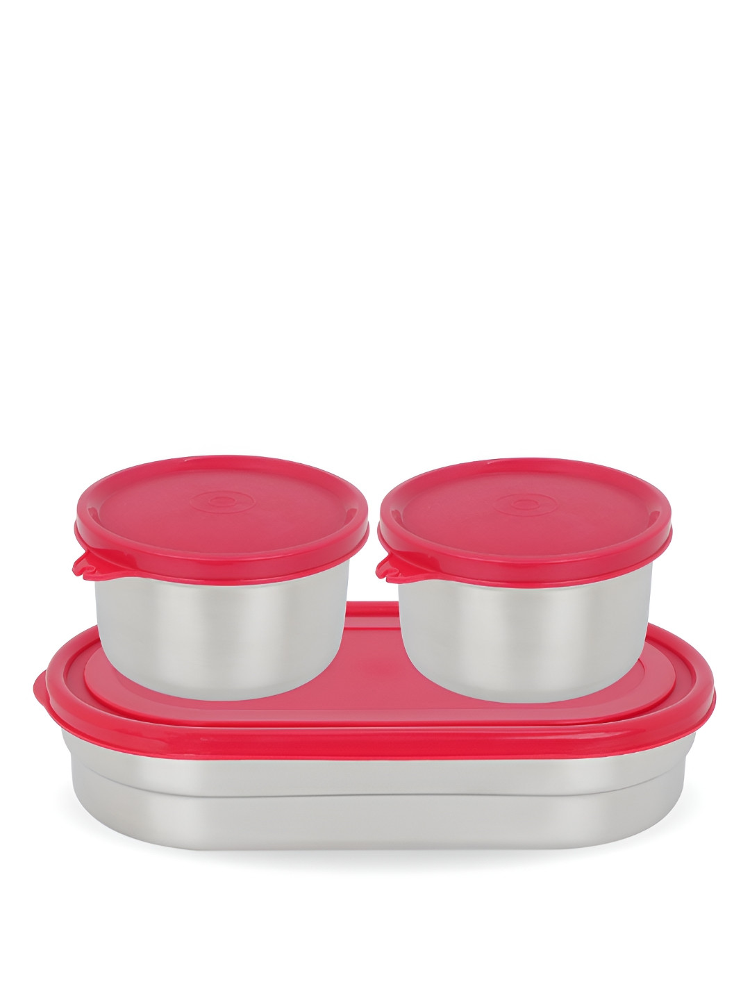 Speedex Alfa Red Solid Stainless Steel Easy to Clean 3PCs Lunch Box With Spoon and Fork