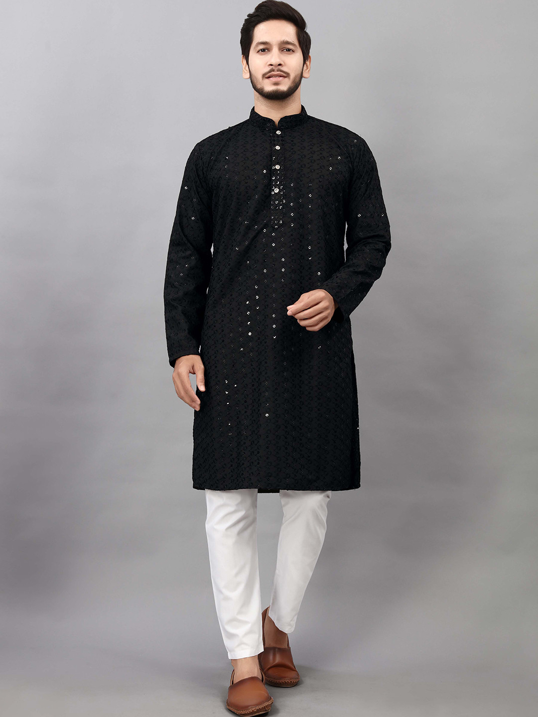 ALMORA Men Ethnic Motifs Embroidered Mirror Work Kurta