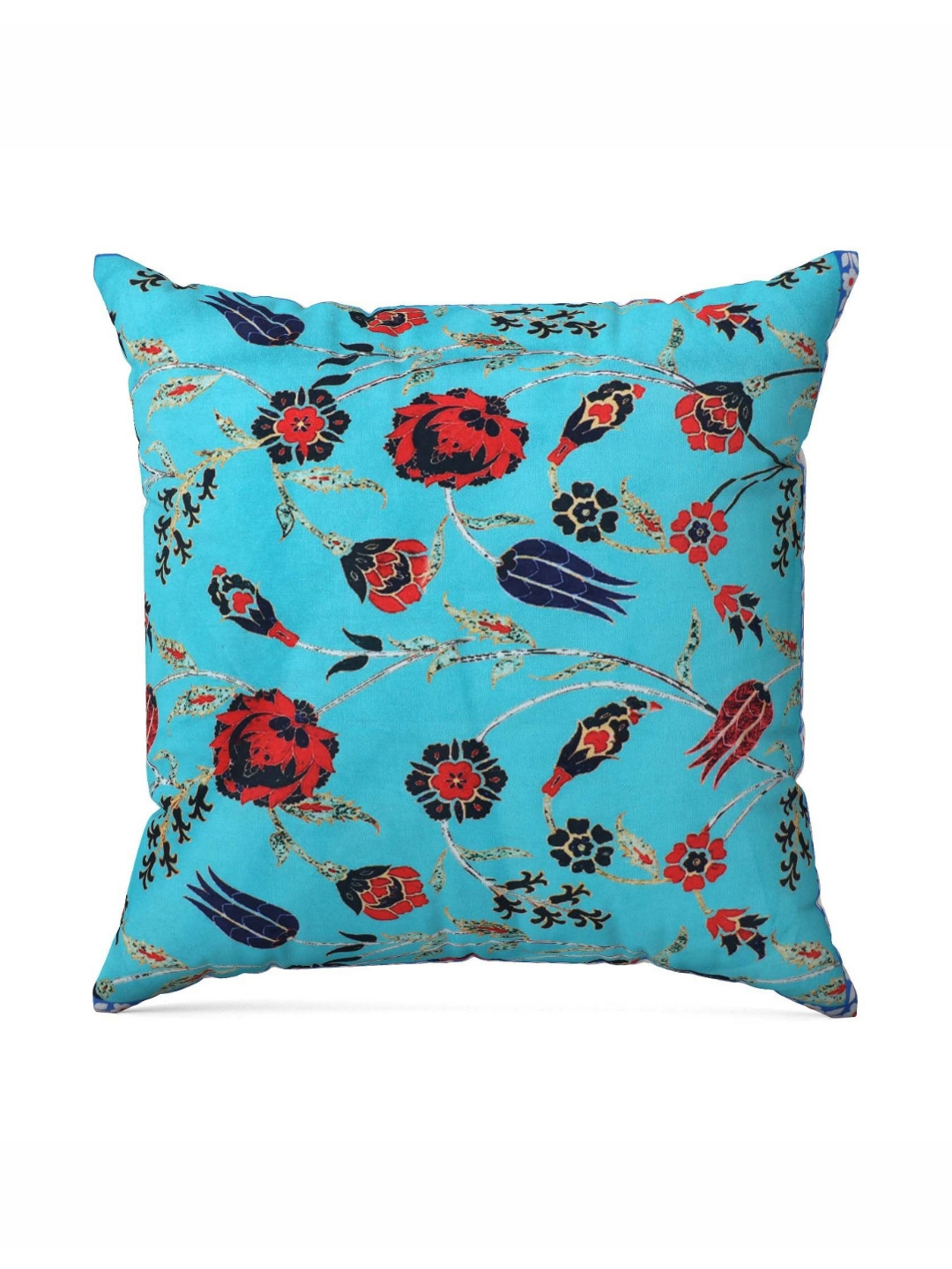 AAZEEM Turquoise Blue & Orange Coloured Floral Velvet Square Cushion Covers