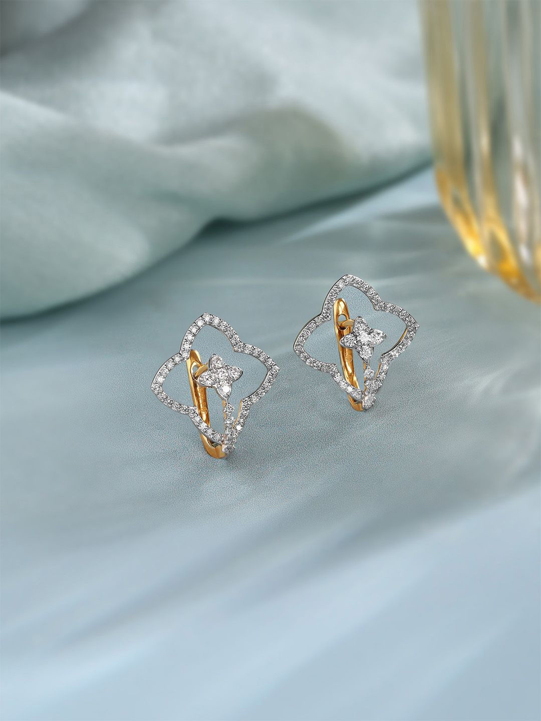 Mia by Tanishq 18KT Chic Floral Gold & Diamond Hoop Earrings - 4.934g