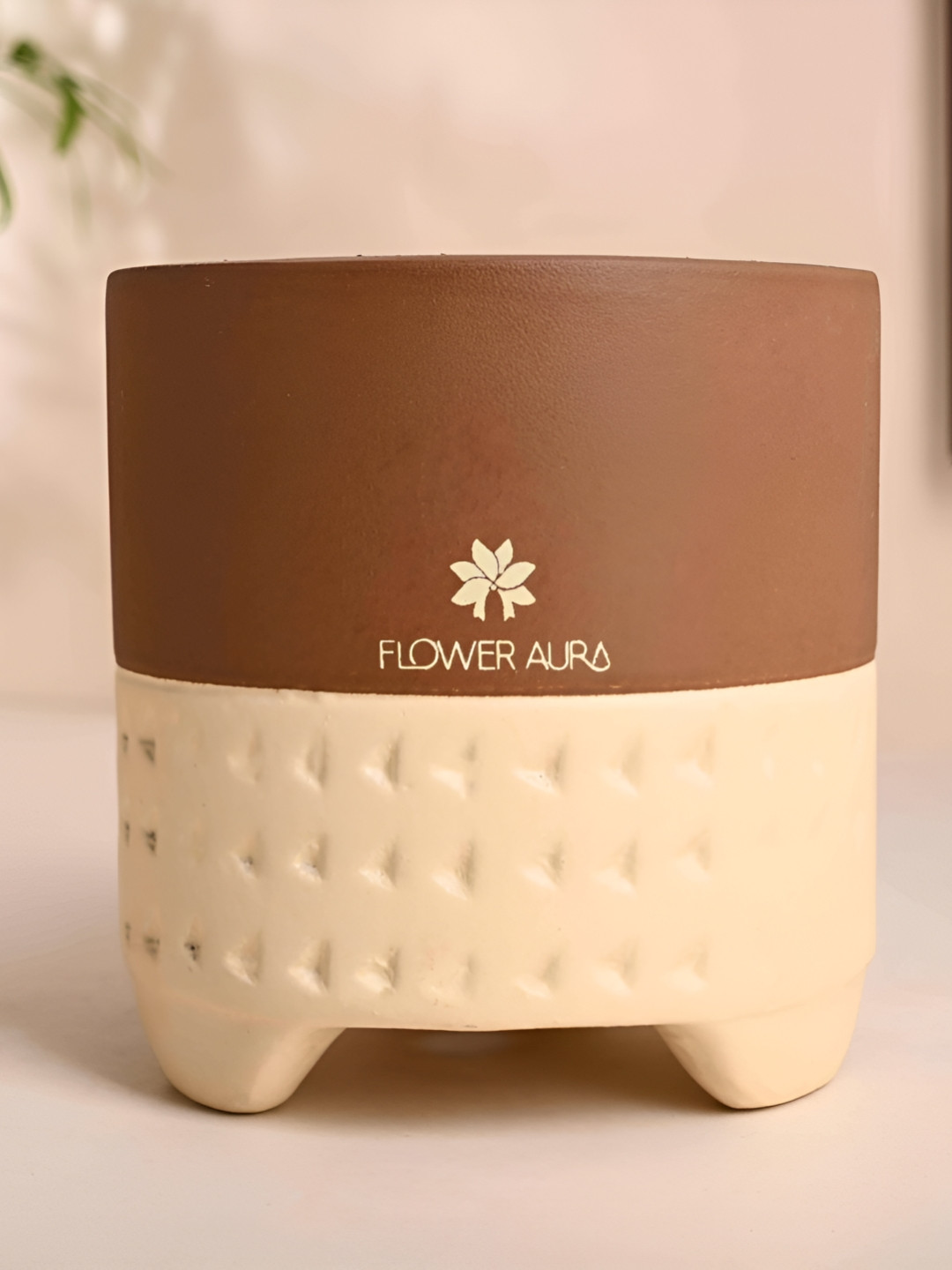 Floweraura Brown & Cream Textured Teracotta Planters Pot