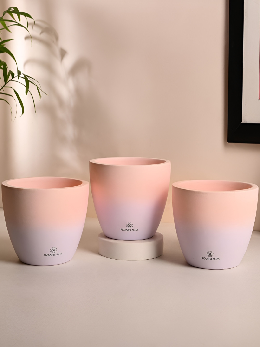 Floweraura Pink & Purple 3 Pieces Printed Teracotta Planters Pot