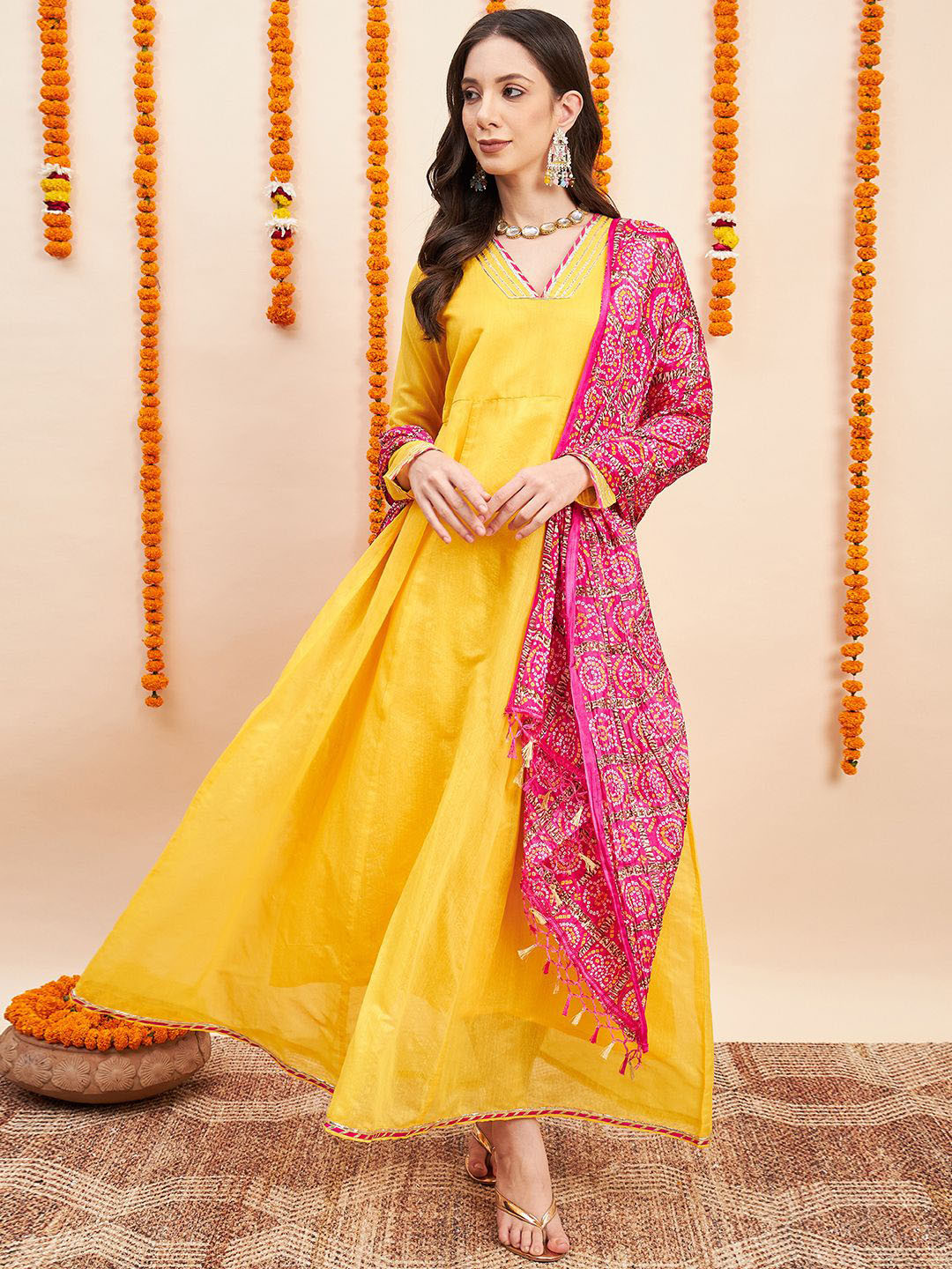 Fabway Clothing Women Embellished Gotta Patti Quirky Chanderi Silk Anarkali Kurta