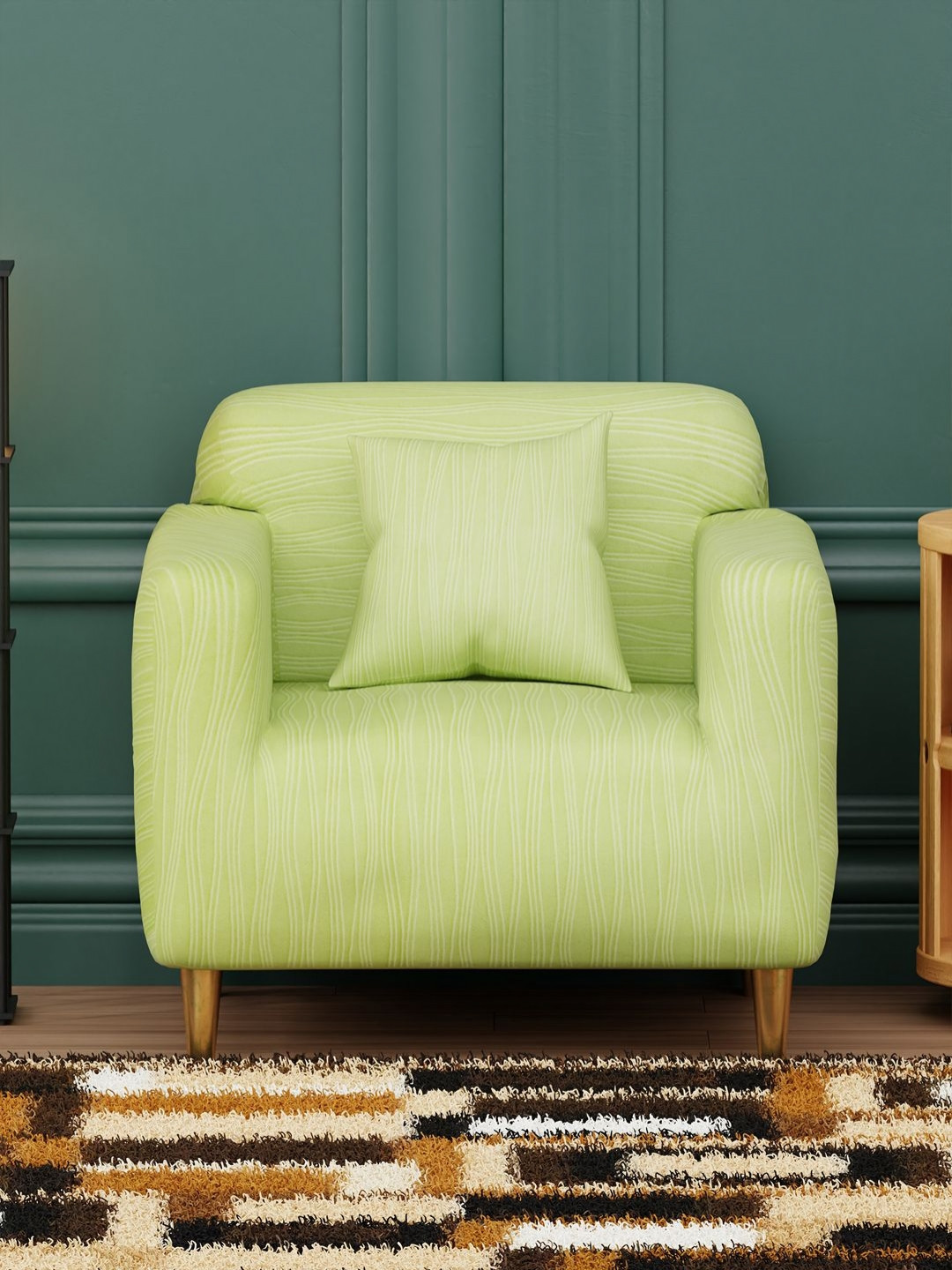Myntra Elegant Homes Green Wavy Stripes Pattern Sofa Cover With Cushion Cover