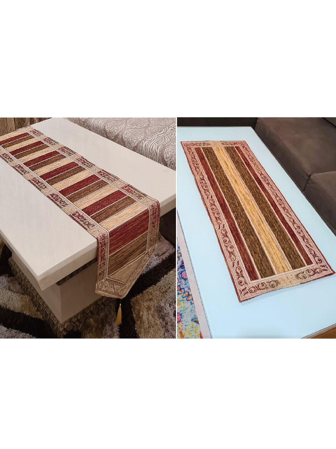 GROKI Brown trousers Striped Durable Table Runner