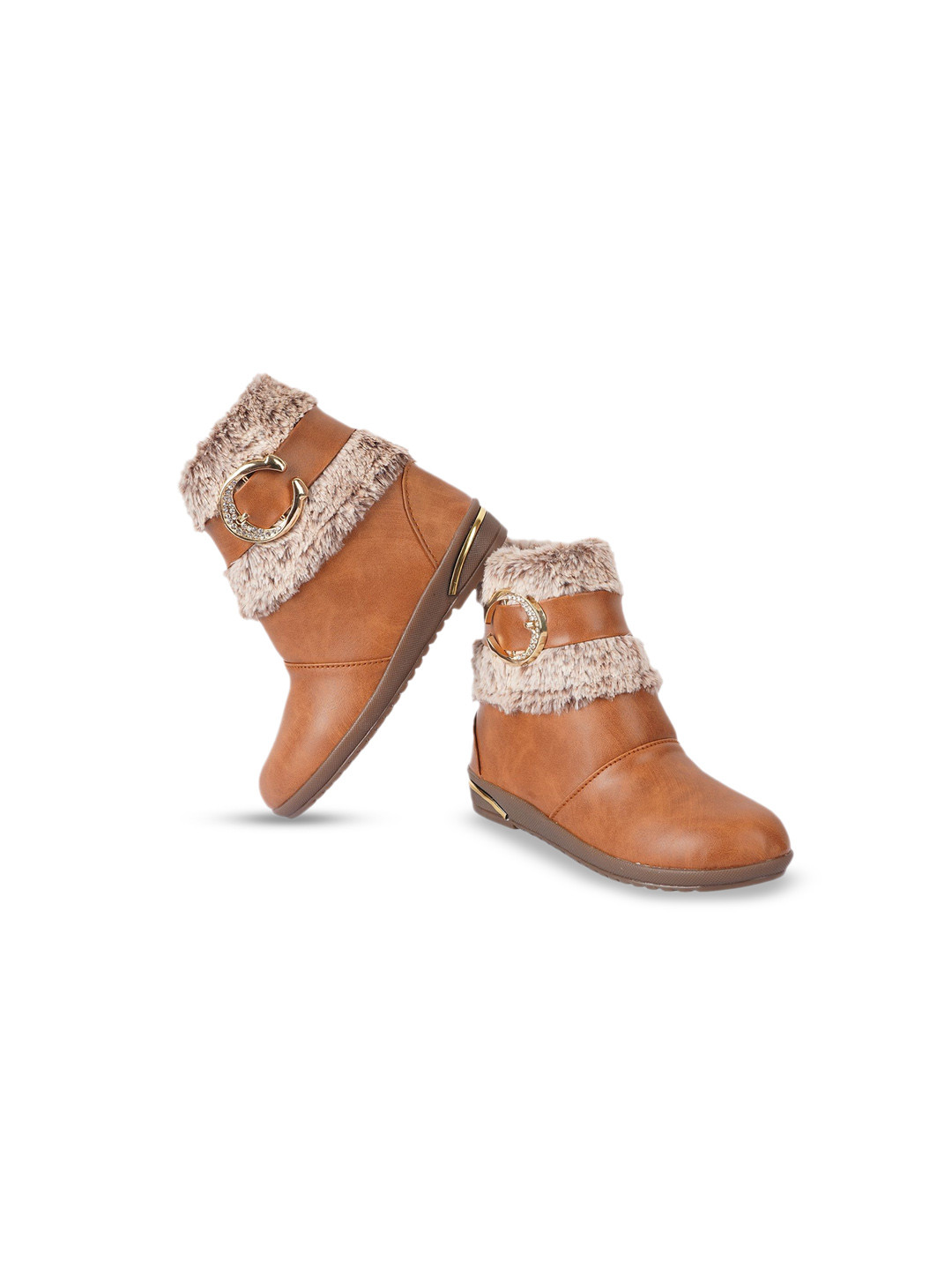 BAESD Girls Embellished Faux Fur Trim Mid-Top Boots