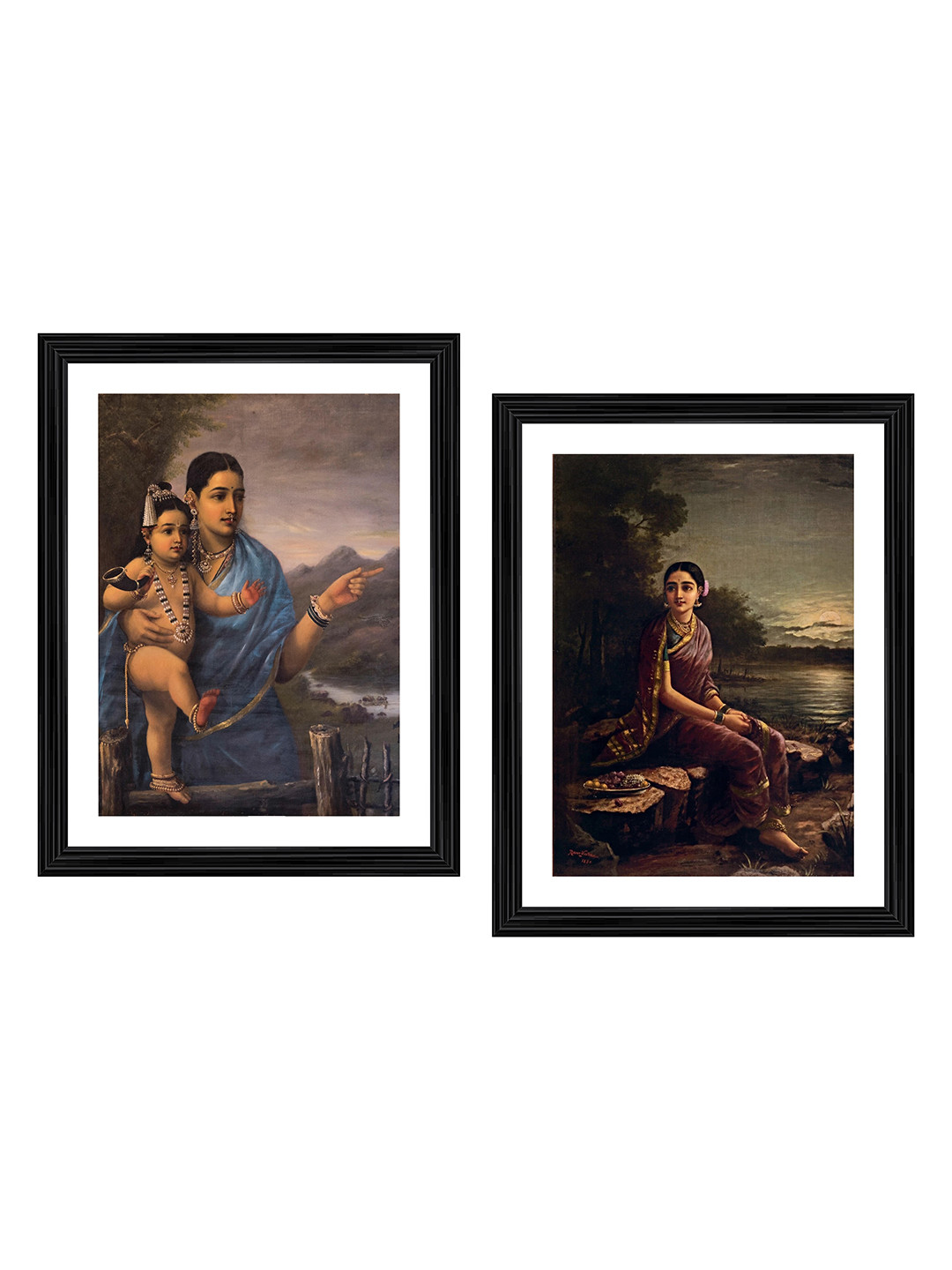 AdventuresIndia Yashoda, Bal-Krishna & Radha Wood 2 Pcs Paintings Wall Art - 16x21In