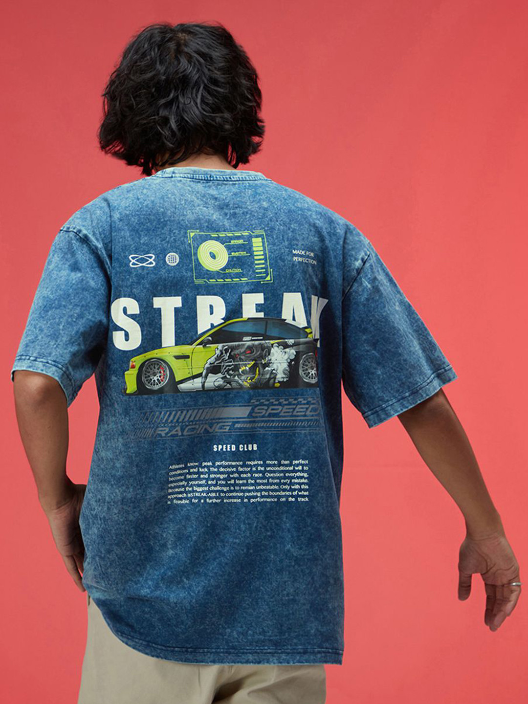 VEIRDO Men Acid Wash Drop-Shoulder Sleeves Pure Cotton Pockets T-shirt