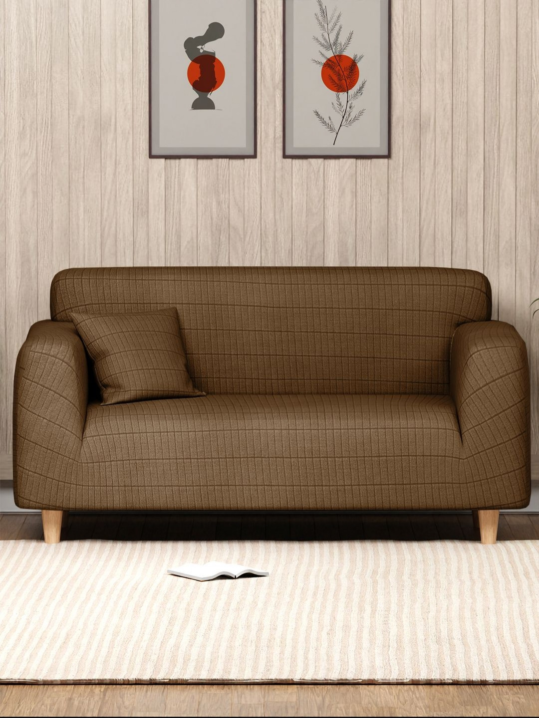 Myntra Elegant Homes Beige Textured Two Seater Sofa Cover With Cushion Cover