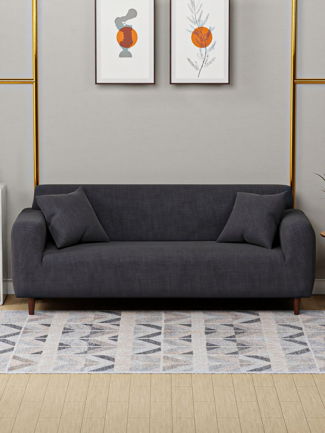 Myntra Elegant Homes Blue Printed Sofa Cover With Arms & 2 Cushion Covers