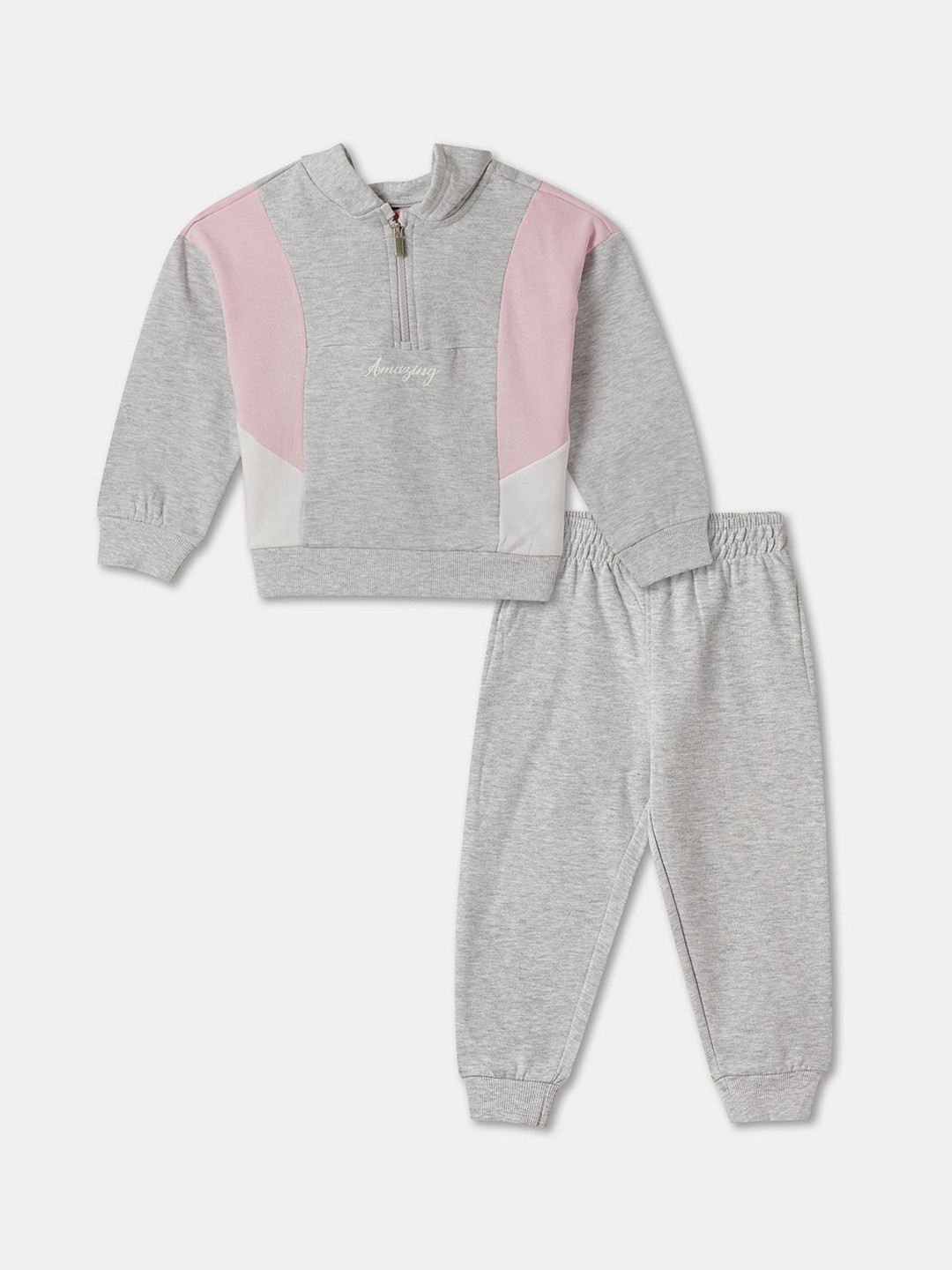 R&B Kids Colourblocked Hooded Pure Cotton Sweatshirt with Joggers