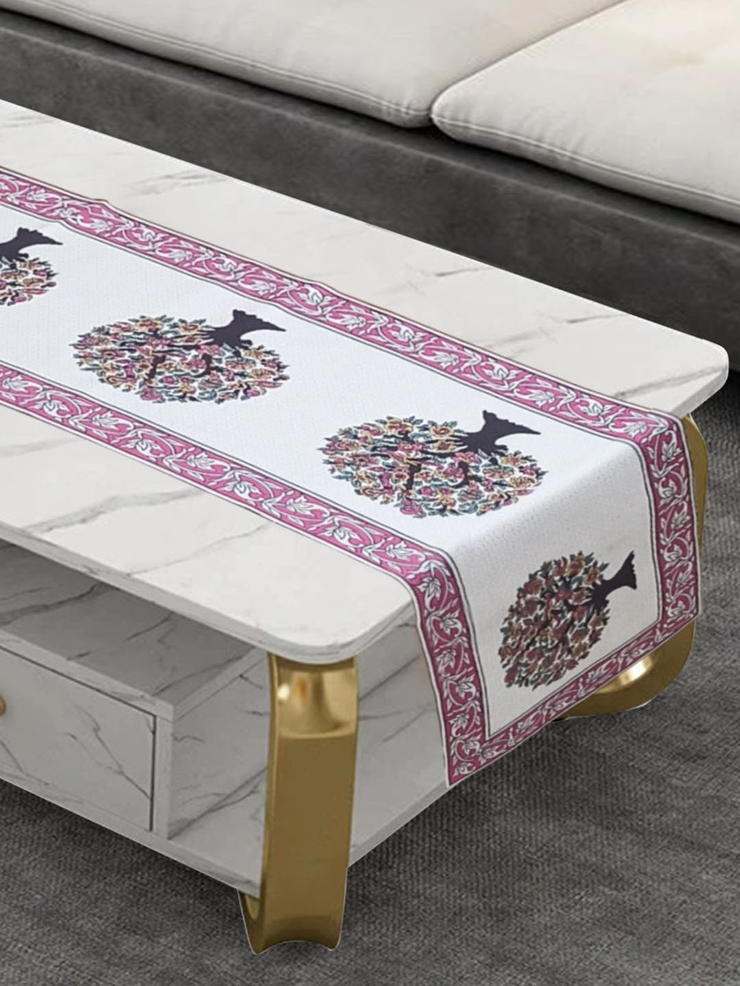 GROKI Pink Floral Printed Durable Dining Table Runner