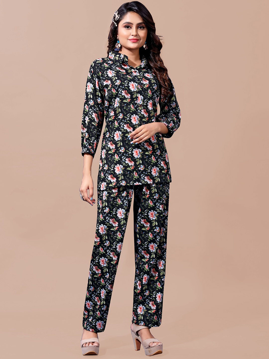 RUNAYA NX Printed Shirt Collar Top With Trouser