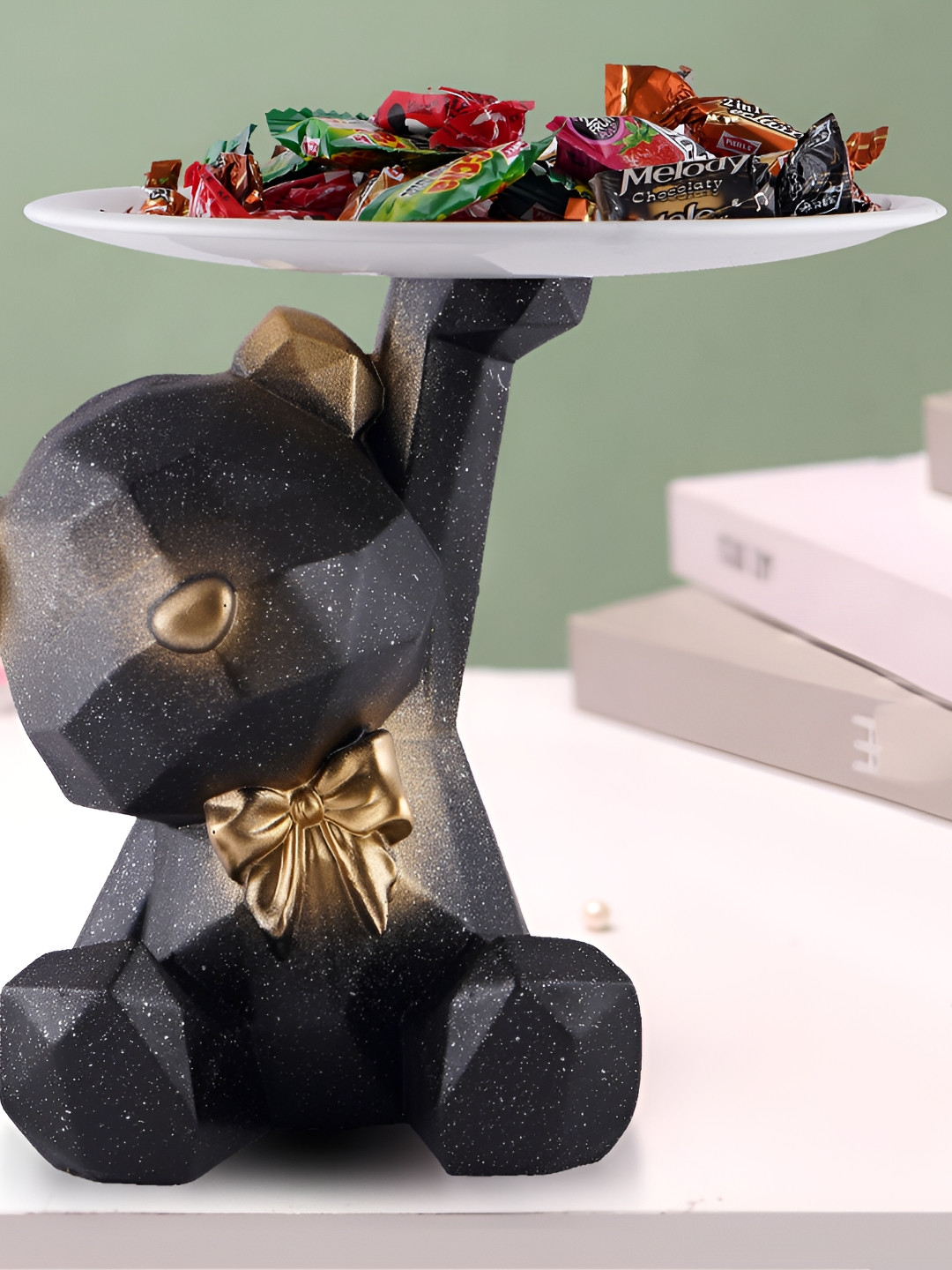 Zart Taddy Bear Black Polyresin Matte Living Room Medium Showpiece - 7 Inches