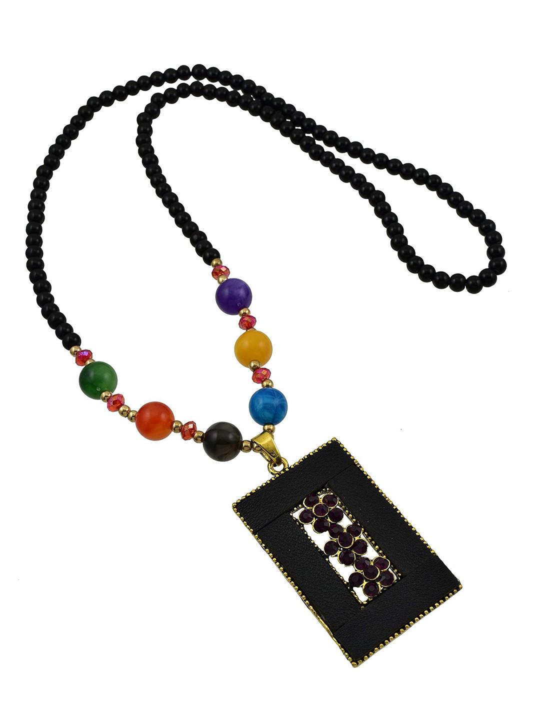 HIGH TRENDZ Beaded Rectangle Charm Pendent With Chain