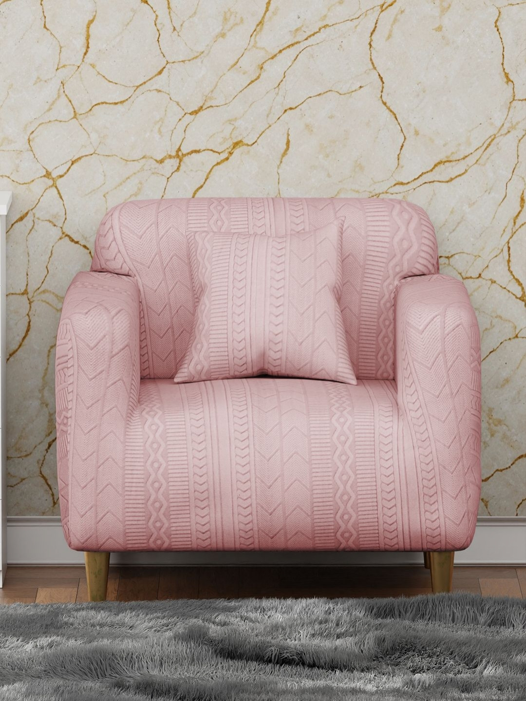 Myntra Elegant Homes Pink Zigzag Pattern Sofa Cover With Cushion Cover