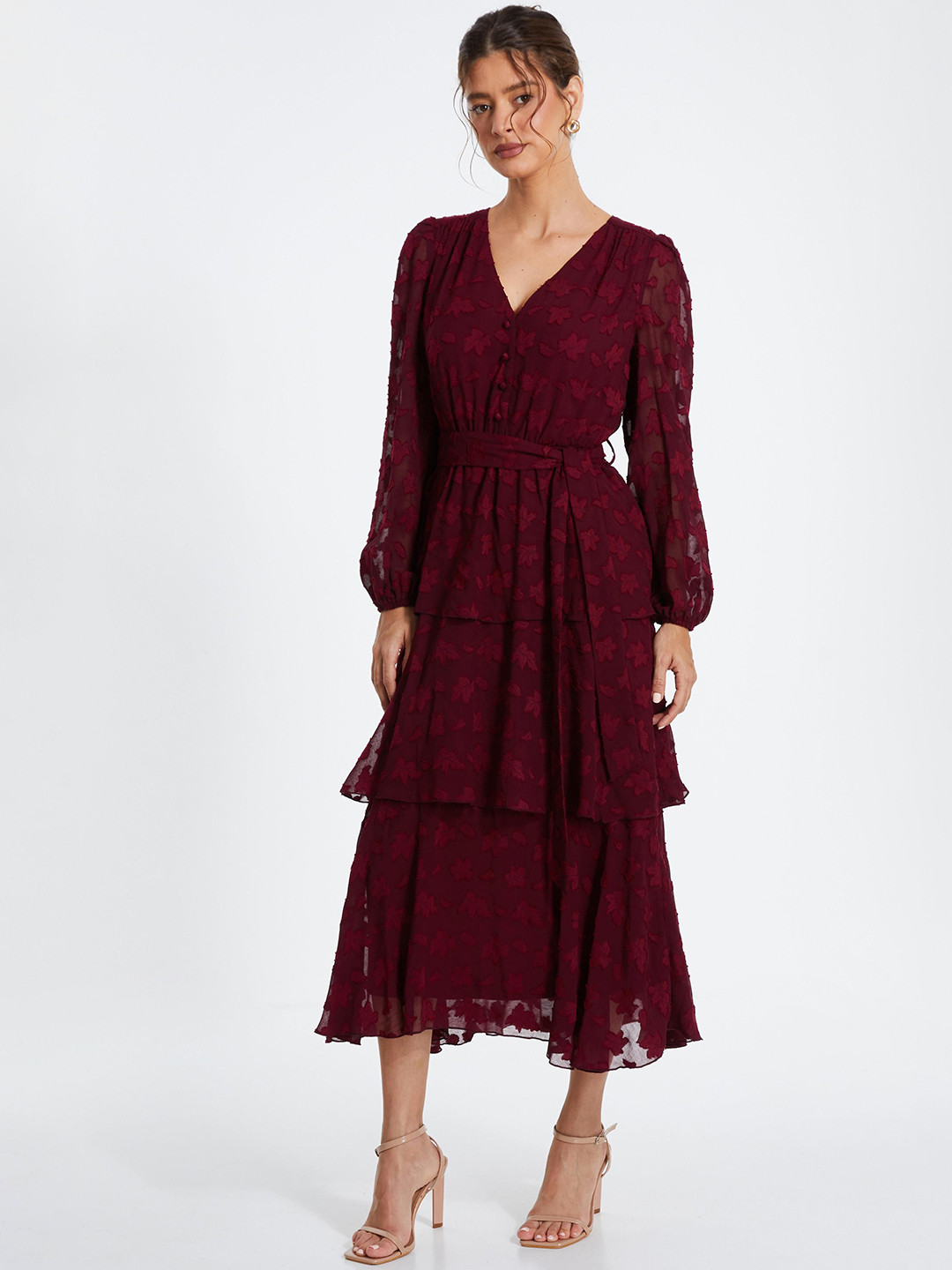 QUIZ Floral Layered Velvet Fit & Flare Midi Dress
