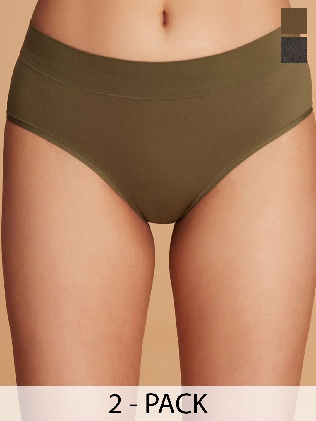 Nykd Women Pack Of 2 High-Rise Hipster Briefs NYP342 PO2- Black and Olive