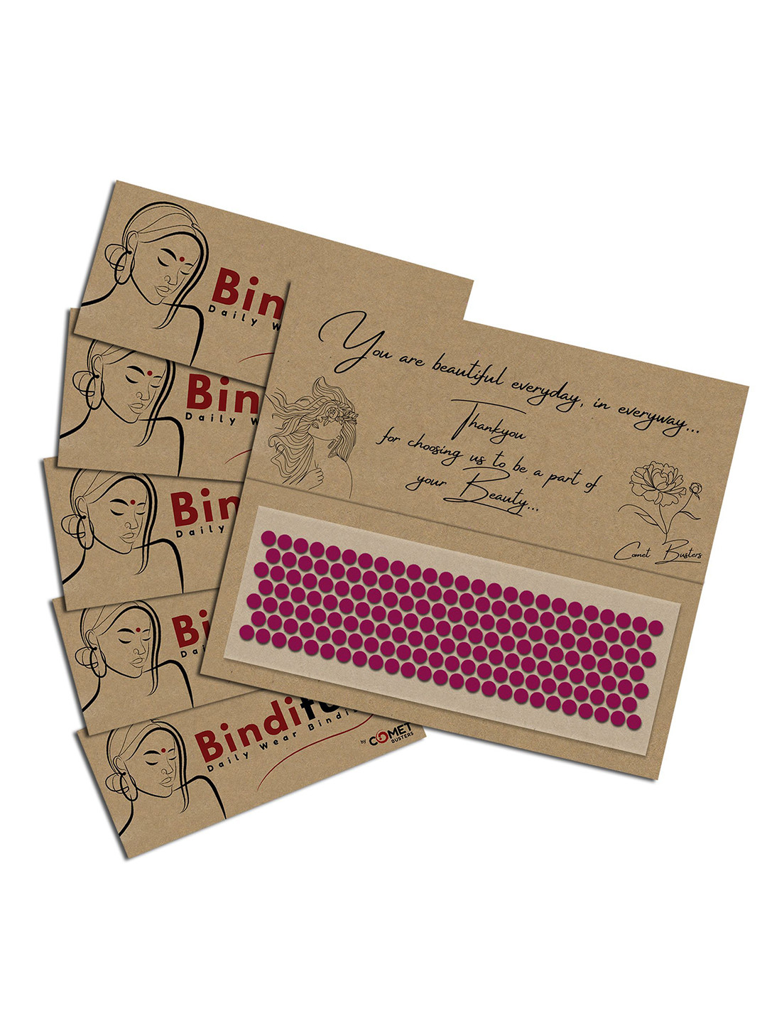 Comet Busters Set Of 5 Traditional Bindis - Hot Pink