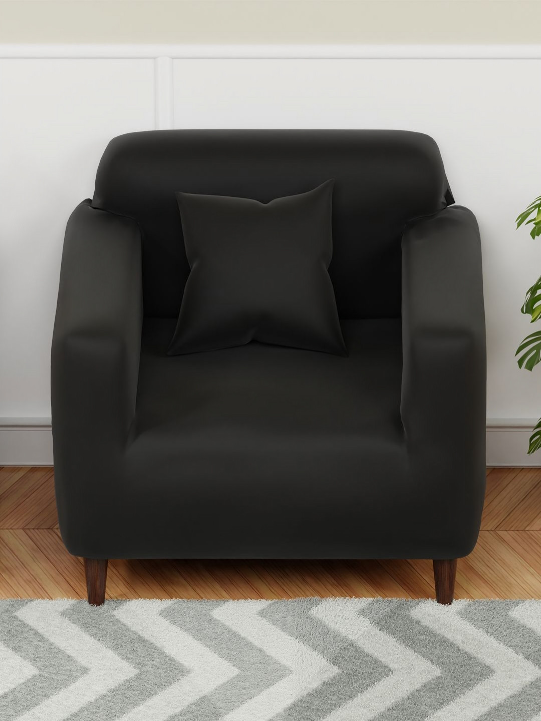 Myntra Elegant Homes Black Single Seater Sofa Cover With Cushion Cover