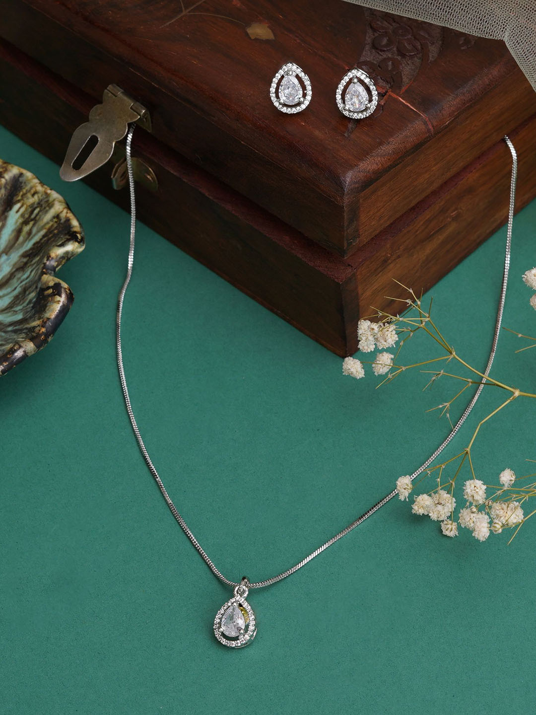 Mali Fionna Silver Plated CZ Studded Jewellery Set