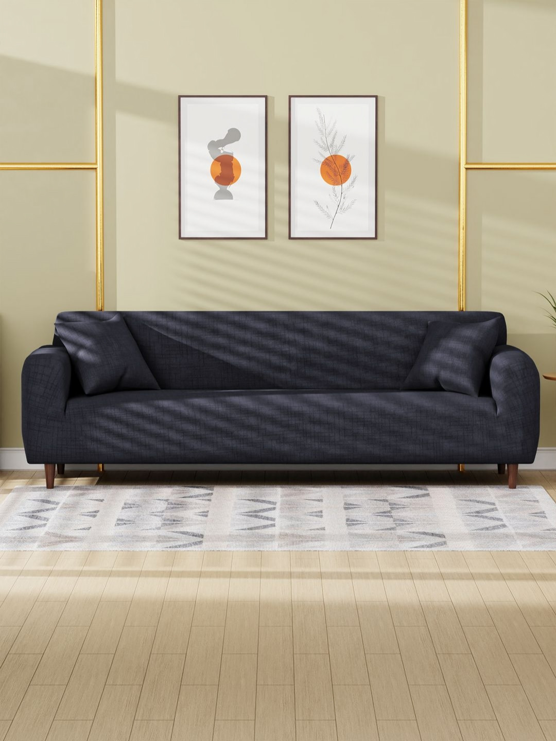 Myntra Elegant Homes Blue Abstract Printed Four Seater Sofa Cover With Cushion Covers