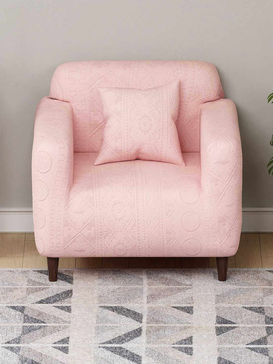 Myntra Elegant Homes Pink Tribal Pattern Jacquard Single Seater Sofa Cover & Cushion Cover