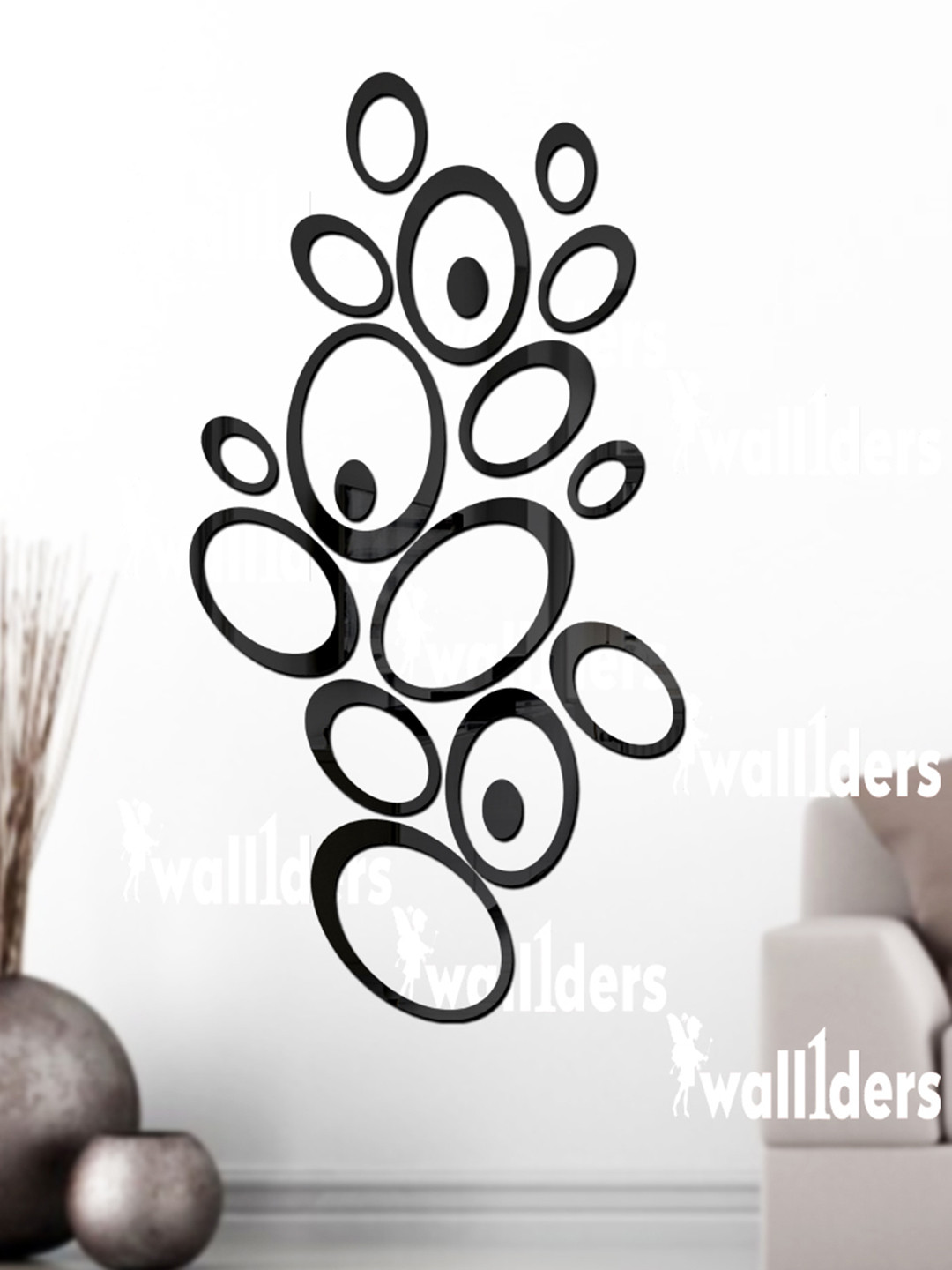 Wall1ders Black 18 Pieces 3D Acrylic Mirror Wall Stickers
