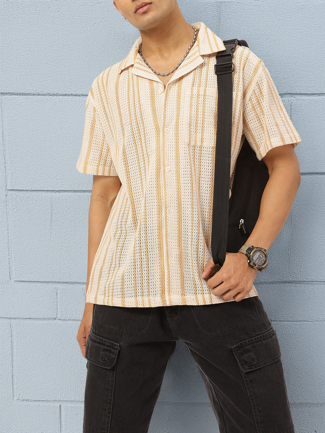 Kook N Keech Stripe Open Knit Shirt
